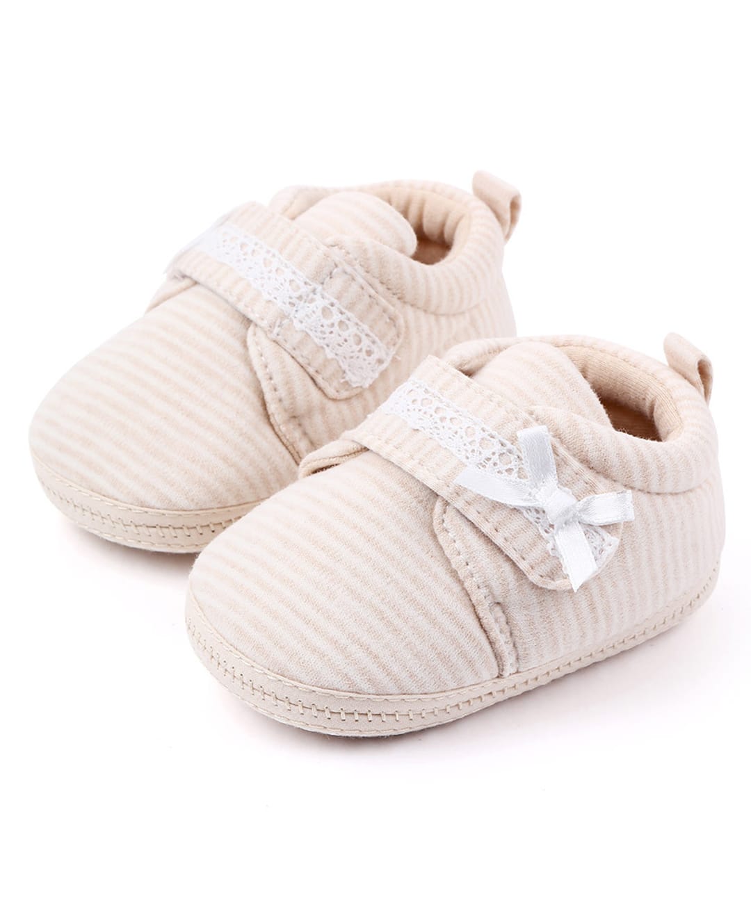 KIDLINGSS Striped & Lace Embellished Velcro Closure Booties - Beige-picture-17