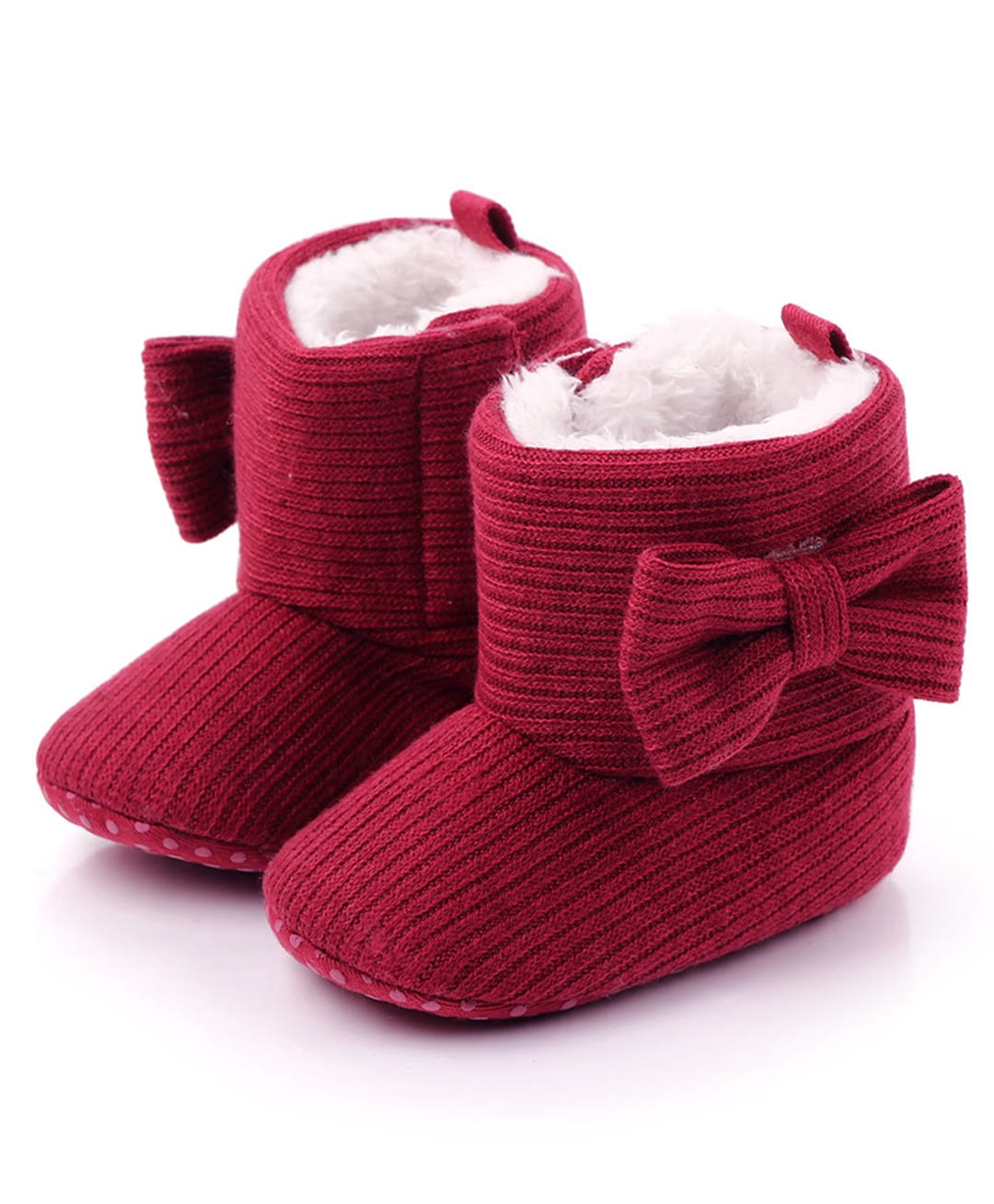 KIDLINGSS Bow Applique Detailed Slip On Booties - Maroon-image-3