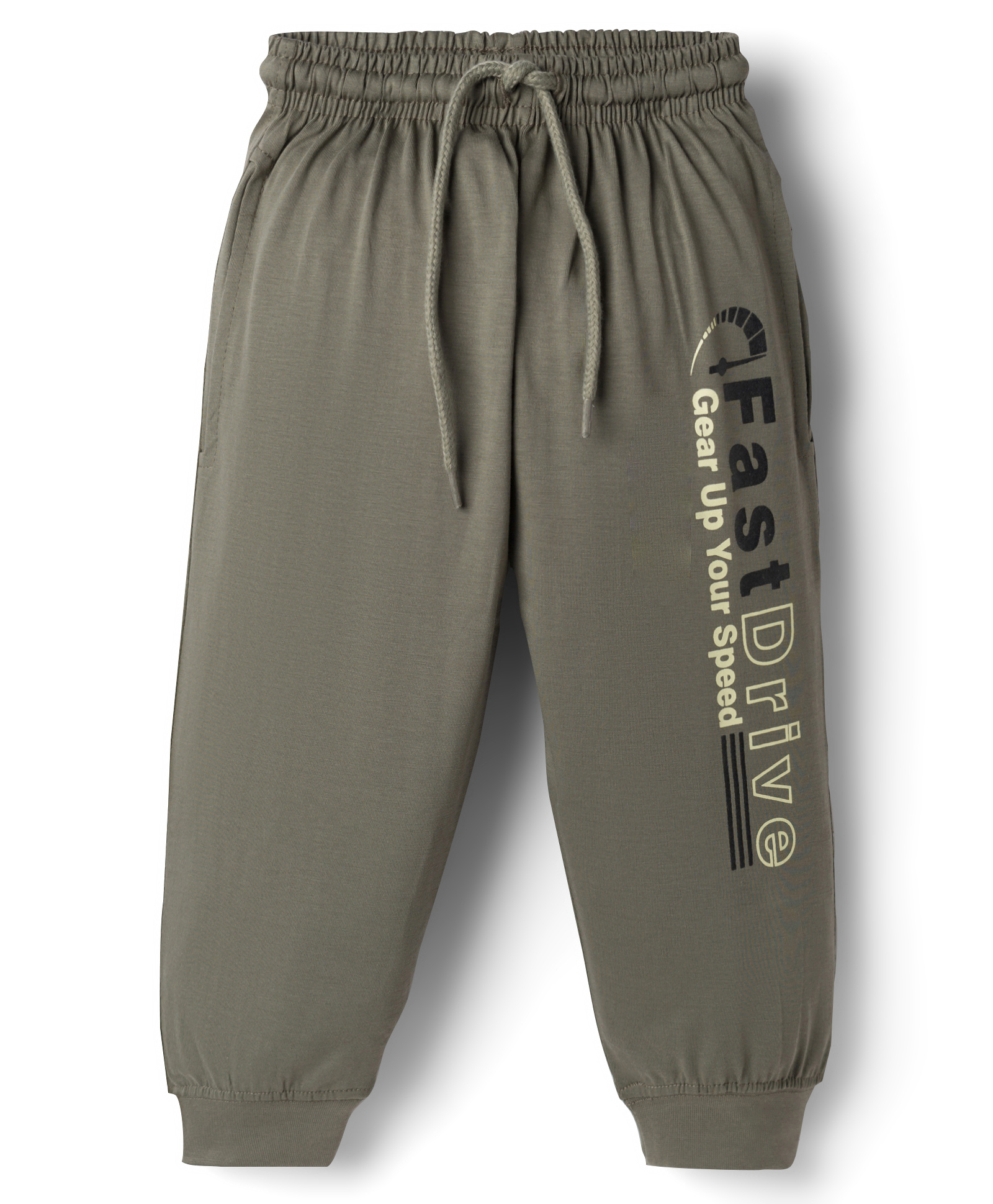 Taeko Single Jersey Knit Full Length Track Pant With Text Print - Olive Green-picture-10