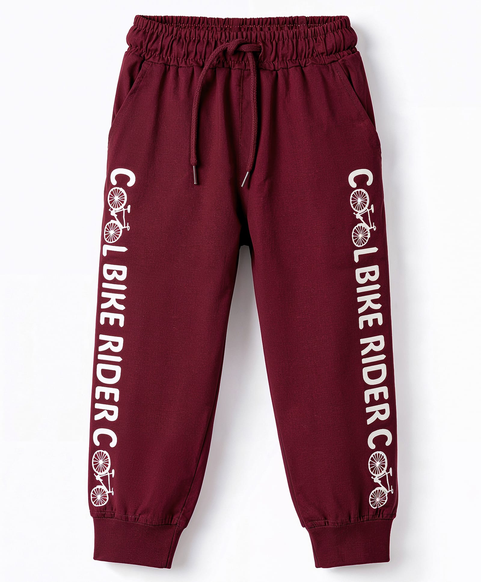 Taeko Single Jersey Knit Full Length Track Pants With Text Print - Maroon-picture-12