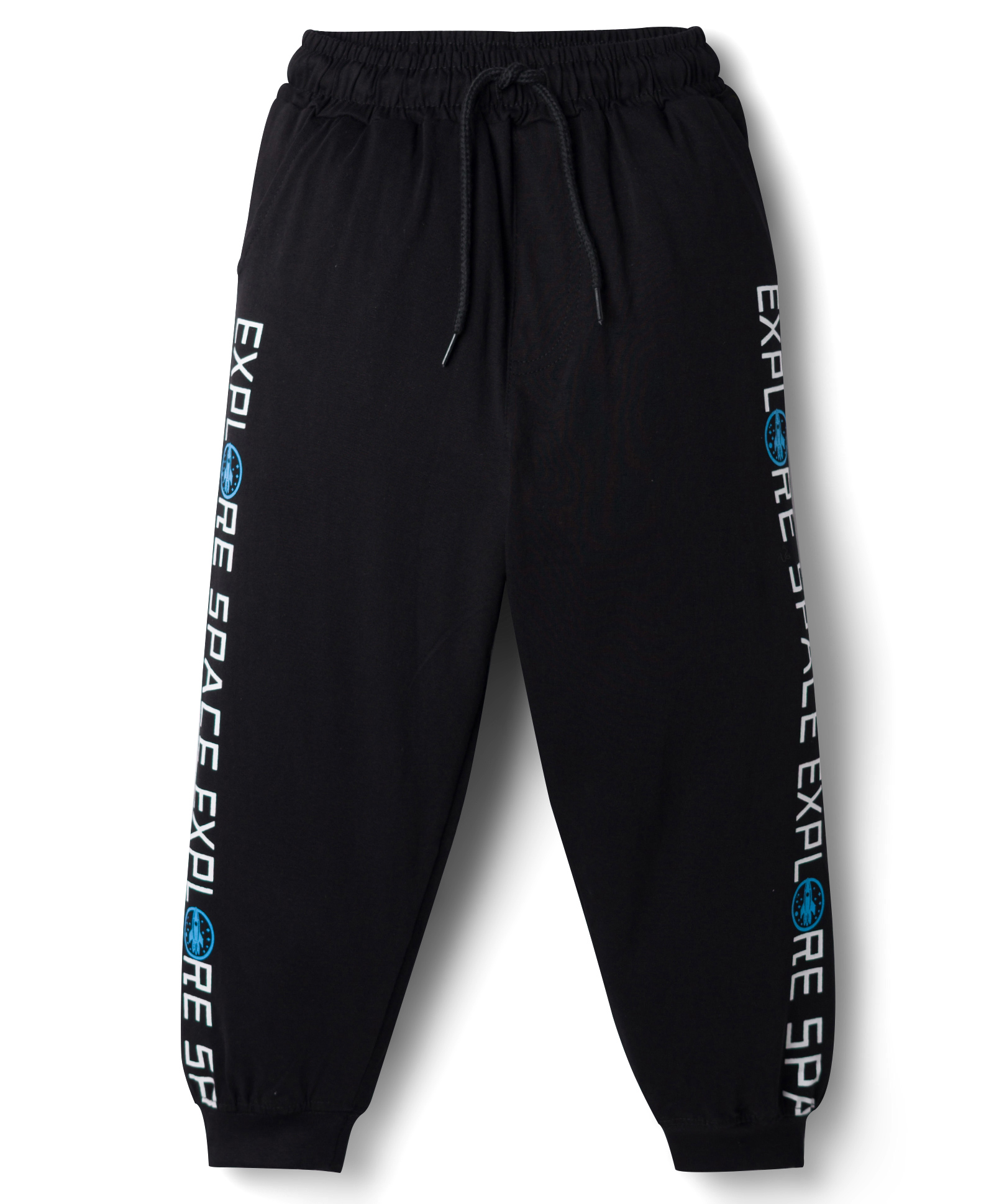 Taeko Single Jersey Knit Full Length Track Pants With Text Print - Black-picture-14