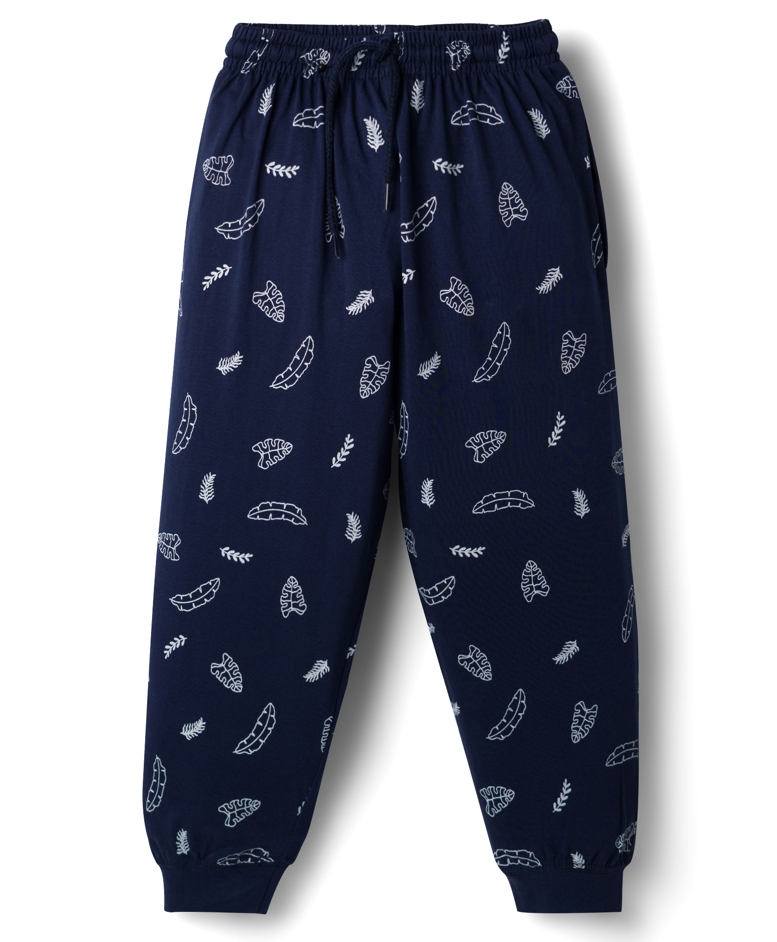 Taeko Single Jersey Knit Full Length Track Pants With Leaf Print - Navy Blue-image-46