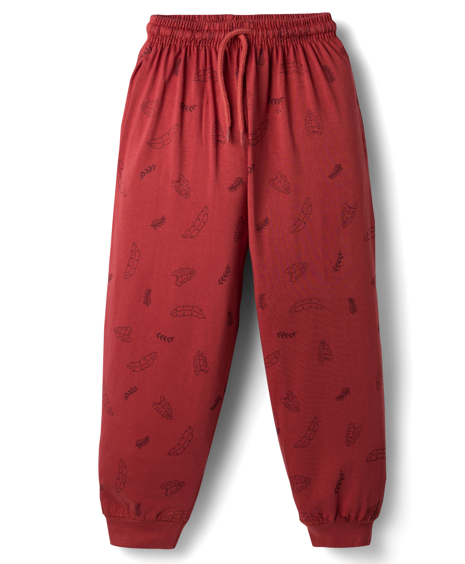 Taeko Single Jersey Knit Full Length Track Pants With Leaf Print - Maroon-picture-24