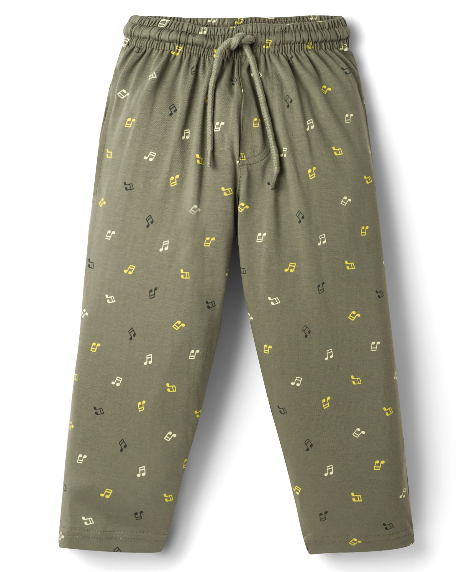 Taeko Single Jersey Knit Full Length Track Pants With Music Print - Olive Green-image-9