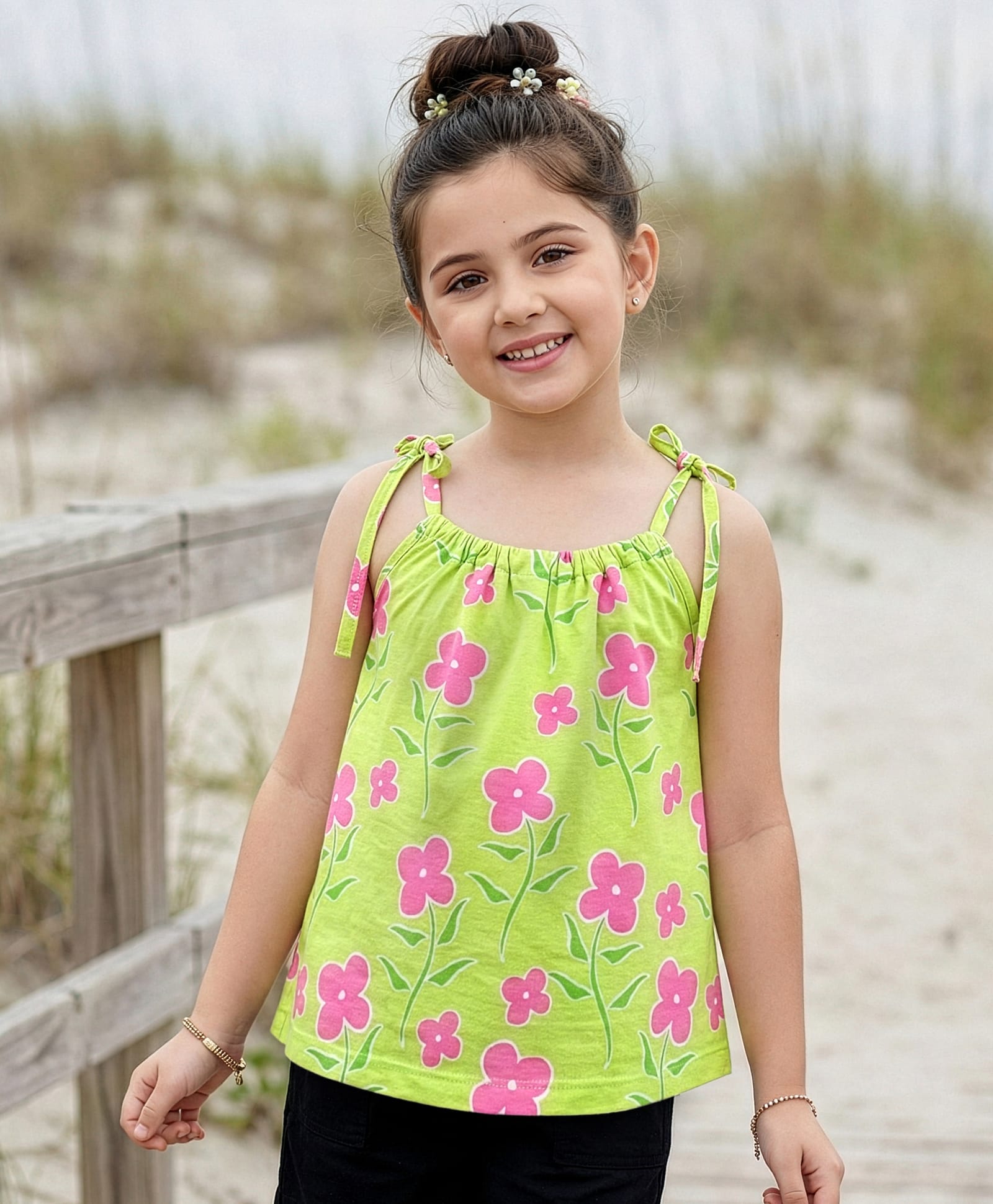 Pine Kids Cotton Knit Sleeveless Floral Printed Top - Light Green-picture-20
