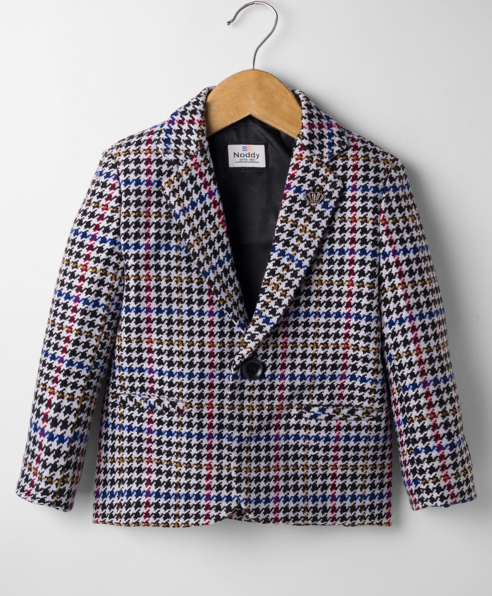 Noddy Full Sleeves Houndstooth Printed Blazer - Light Blue-image-13