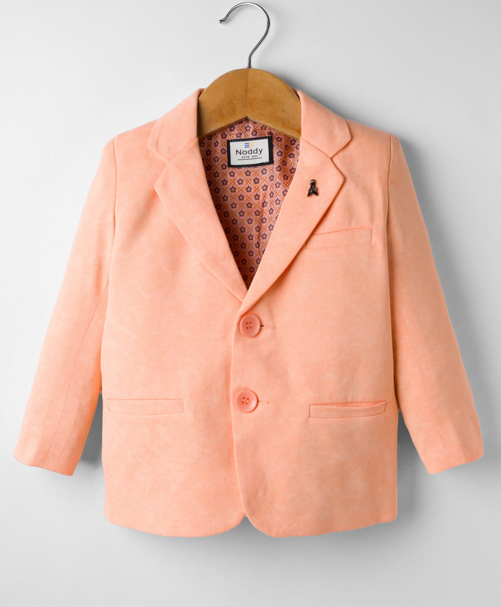 Noddy Full Sleeves Brooch Detailed Blazer - Peach-picture-13