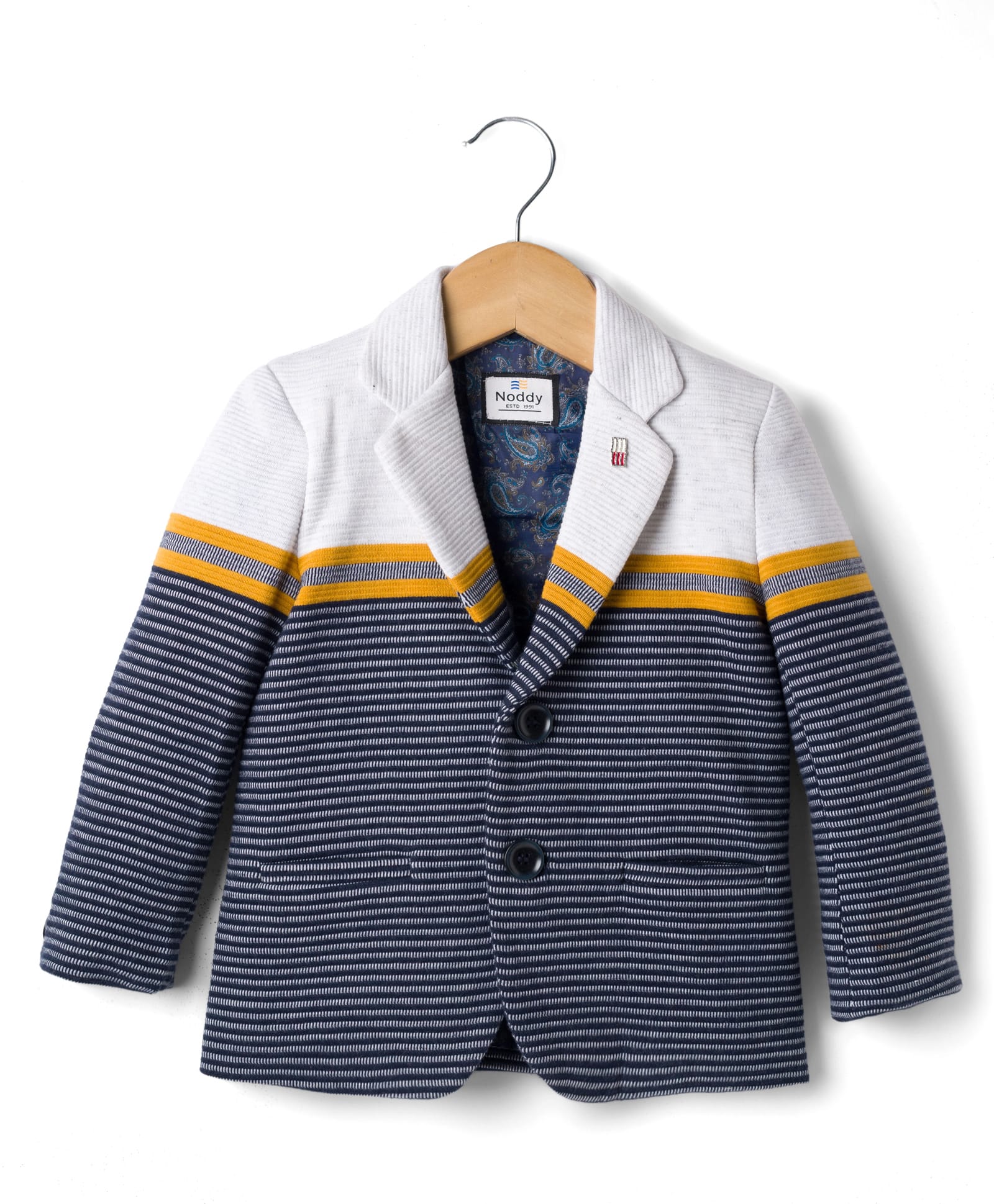 Noddy Full Sleeves Striped & Brooch Detailed Blazer - Navy Blue-picture-32