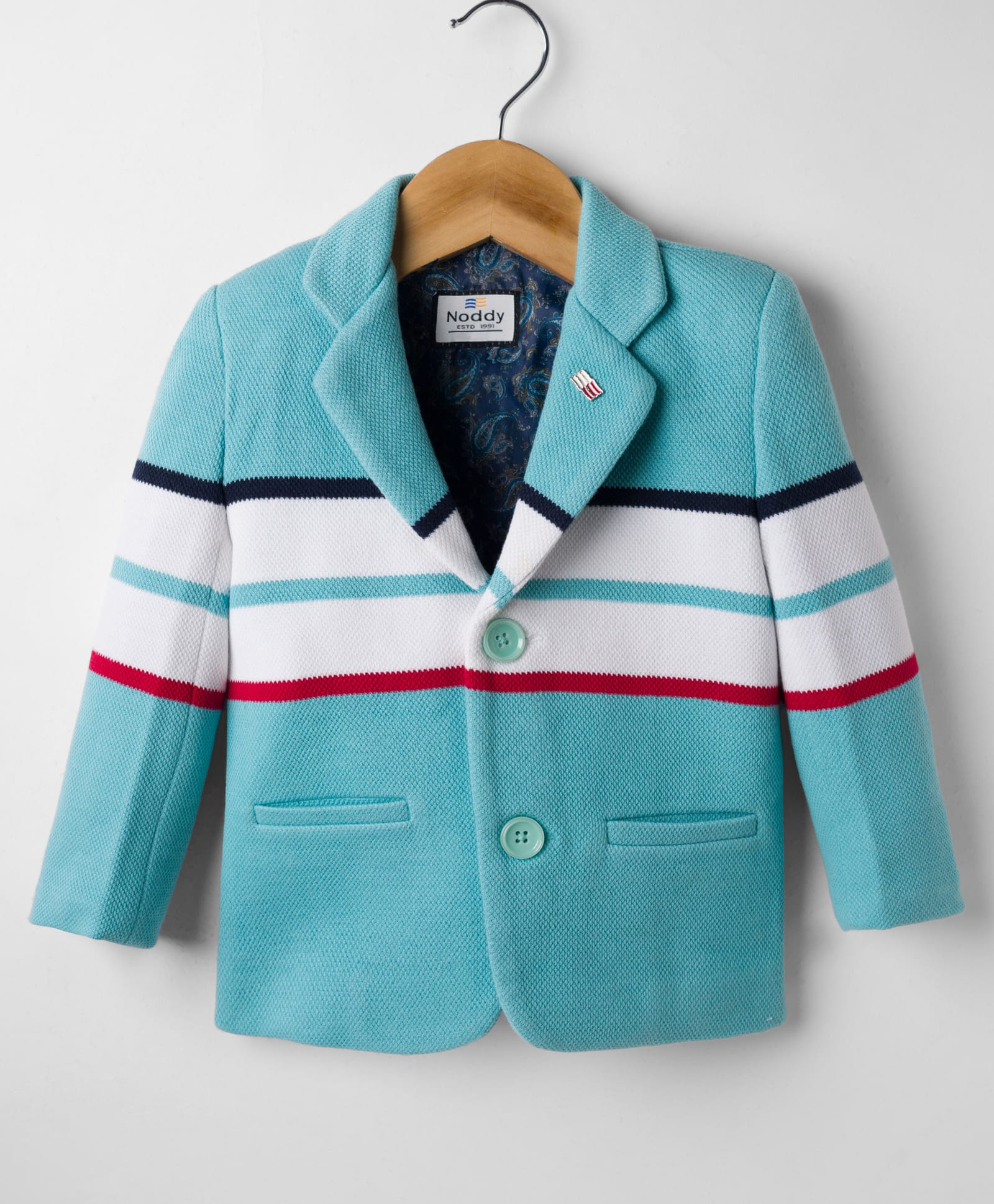 Noddy Full Sleeves Colour Blocked Brooch Detailed Blazer - Turquoise-picture-21