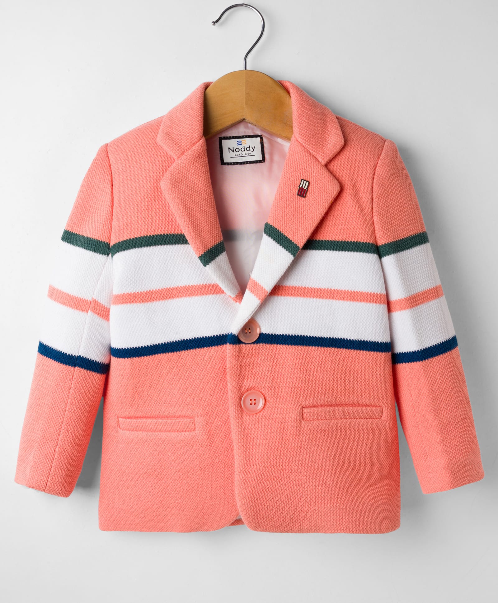 Noddy Full Sleeves Colour Blocked Brooch Detailed Blazer - Peach-picture-21