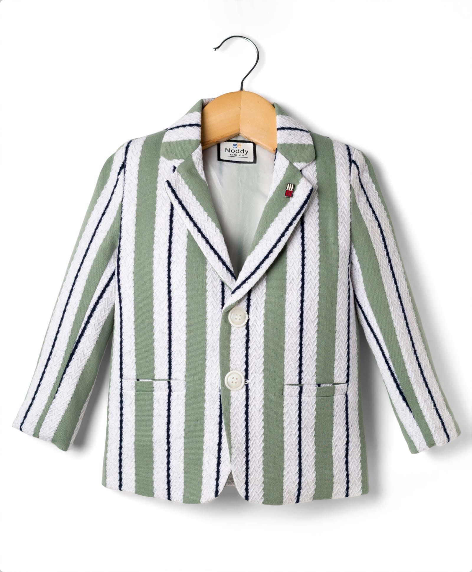 Noddy Full Sleeves Striped & Brooch Detailed Blazer - Pista-image-2