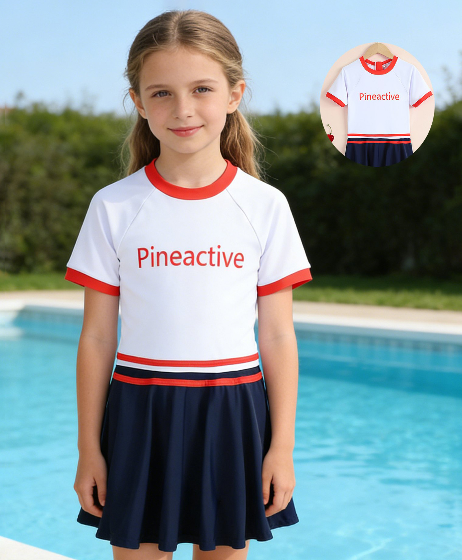 Pine Active Half Raglan Sleeves Text Printed Frock Swimsuit - White-picture-48
