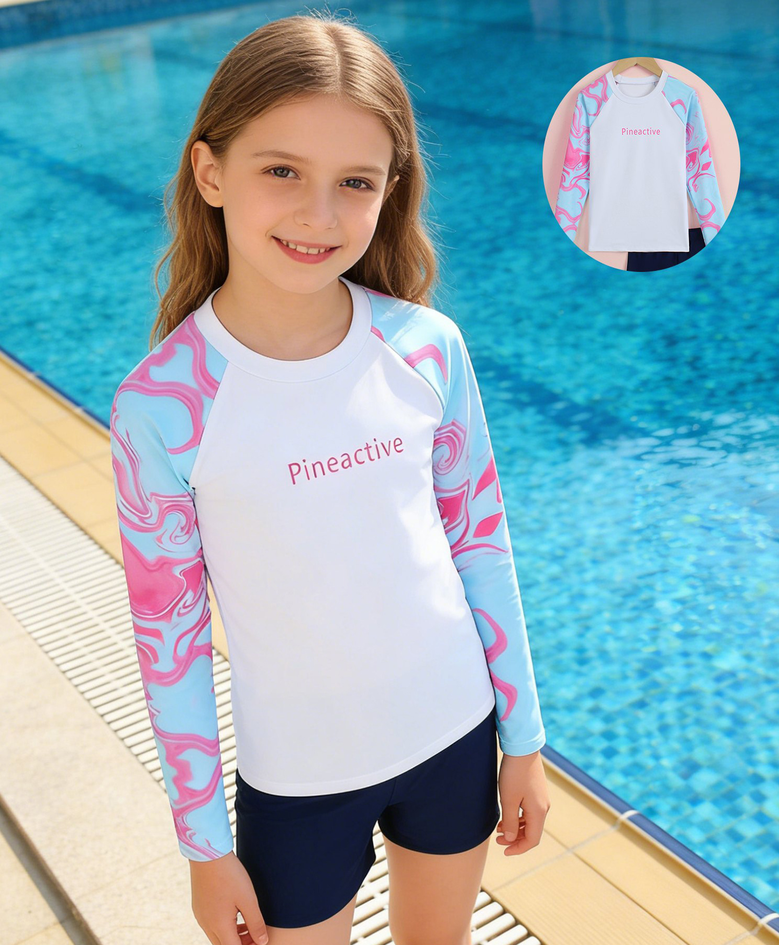 Pine Active Full Raglan Sleeves Printed Two Piece Swimsuit - Pink-picture-8