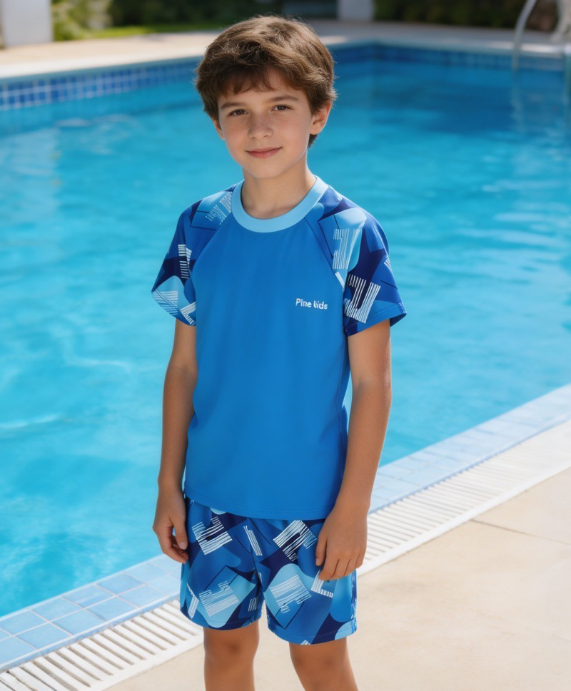 Pine Kids Half Raglan Sleeves Abstract Printed Two Piece Swimsuit - Blue-picture-29