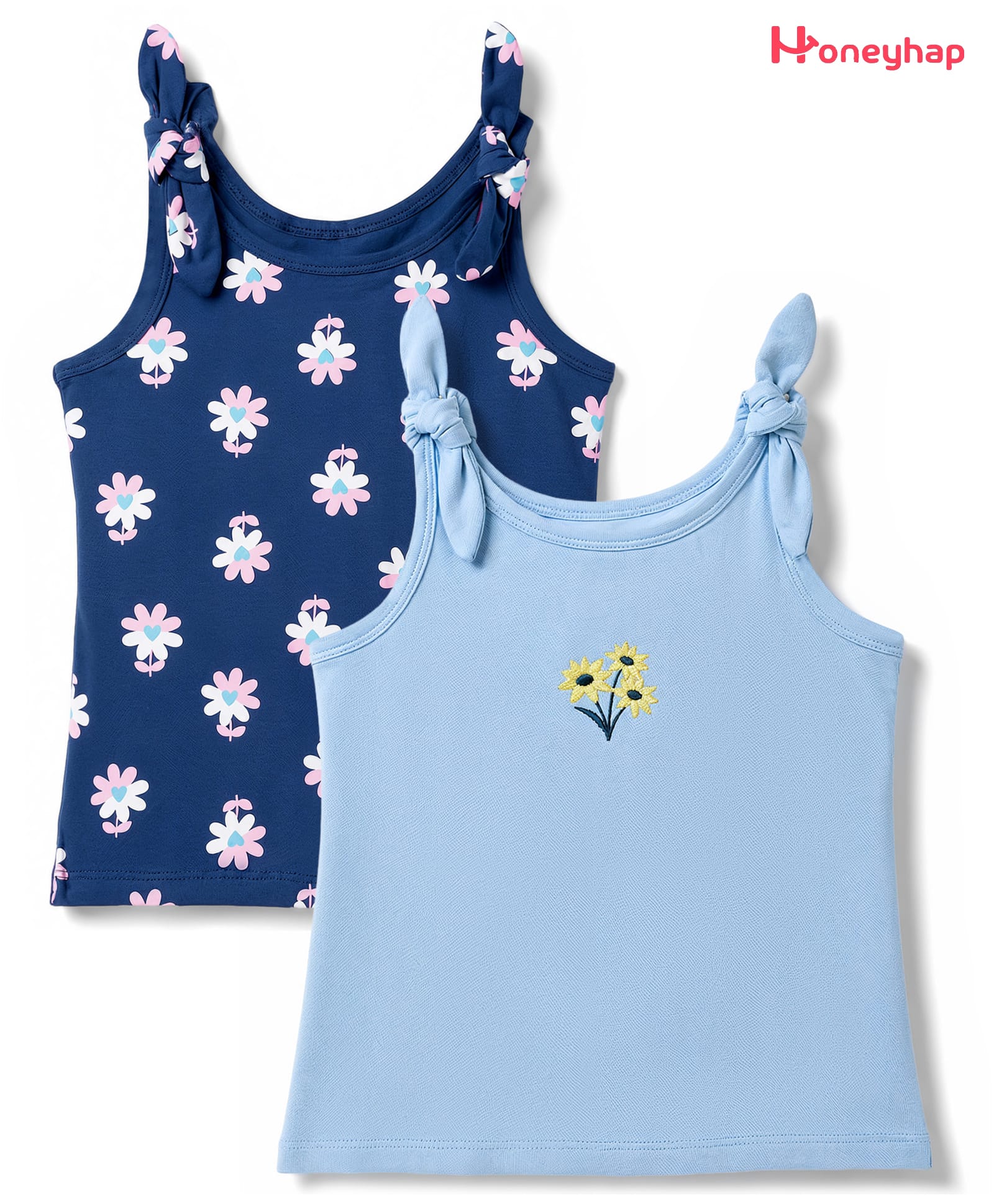 Honeyhap 100% Cotton Knit Sleeveless Floral Printed & Embroidered Tops With Bio Finish Pack of 2 - Navy Peony & Dutch Canal-image-25