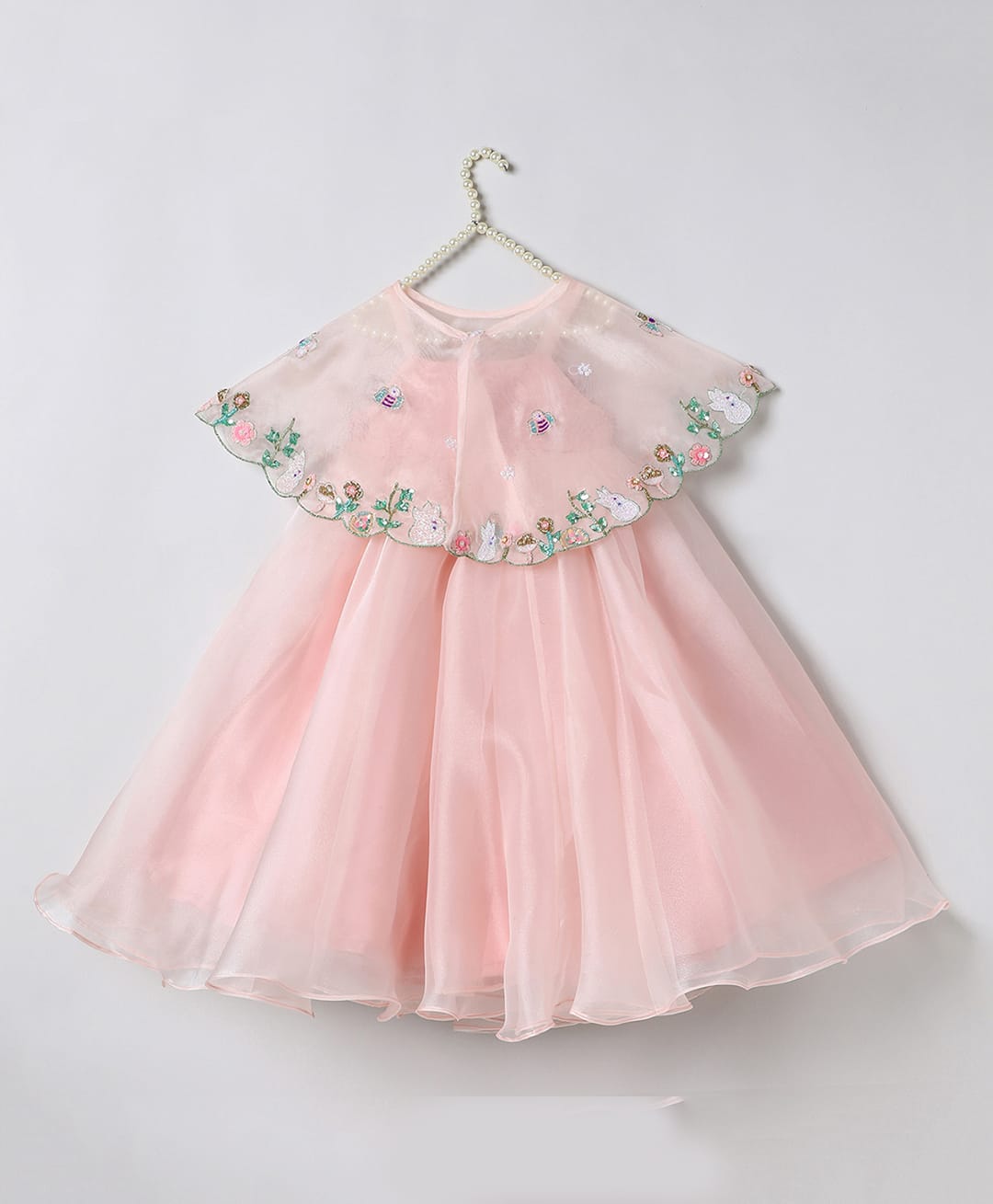BYB Premium Organza Woven Sleeveless Solid Dress With Sequins & Beads Embellished Cape - Pink-image-15
