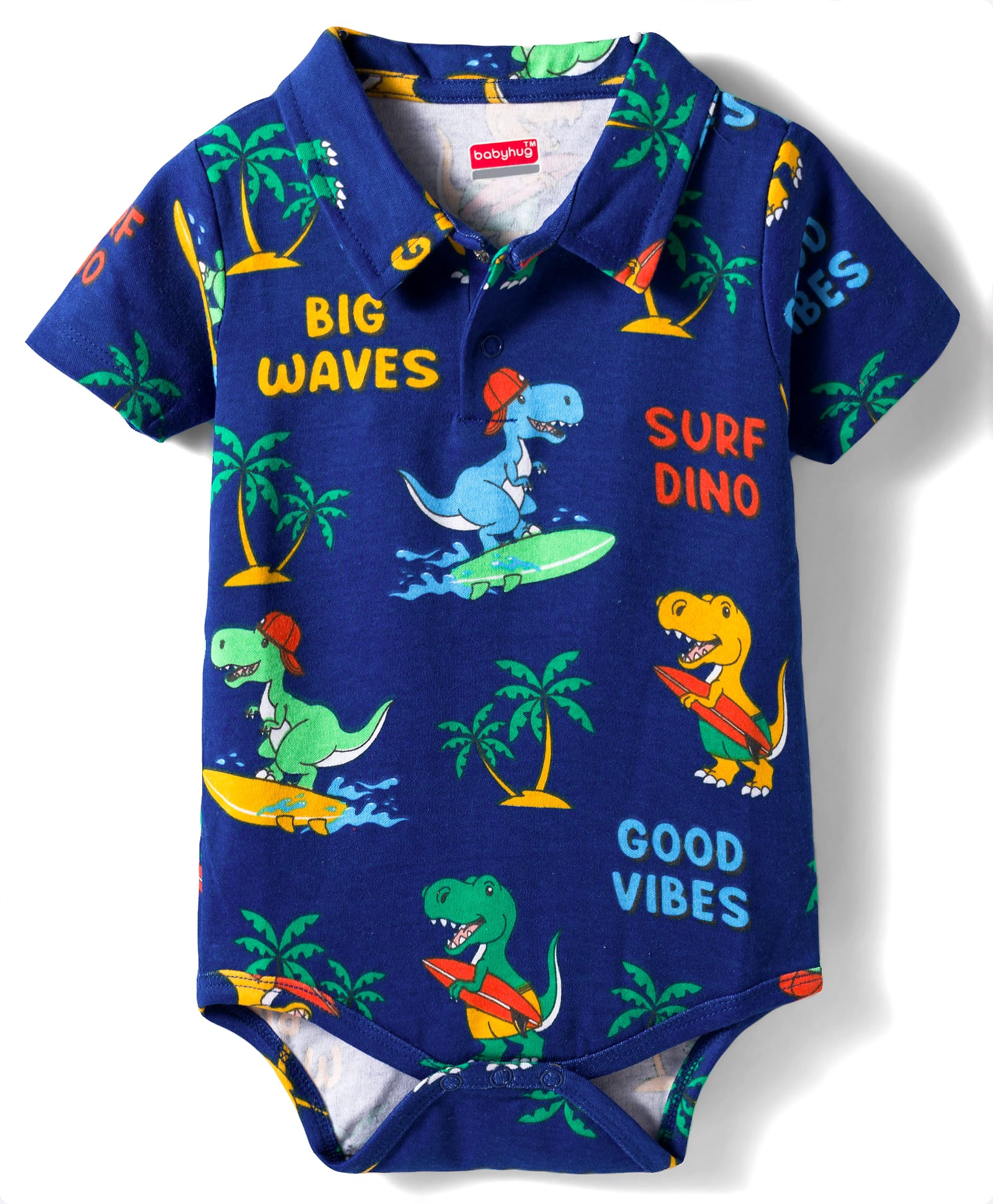 Babyhug 100% Cotton Knit Half Sleeves Dino Printed Onesie - Navy Blue-image-35