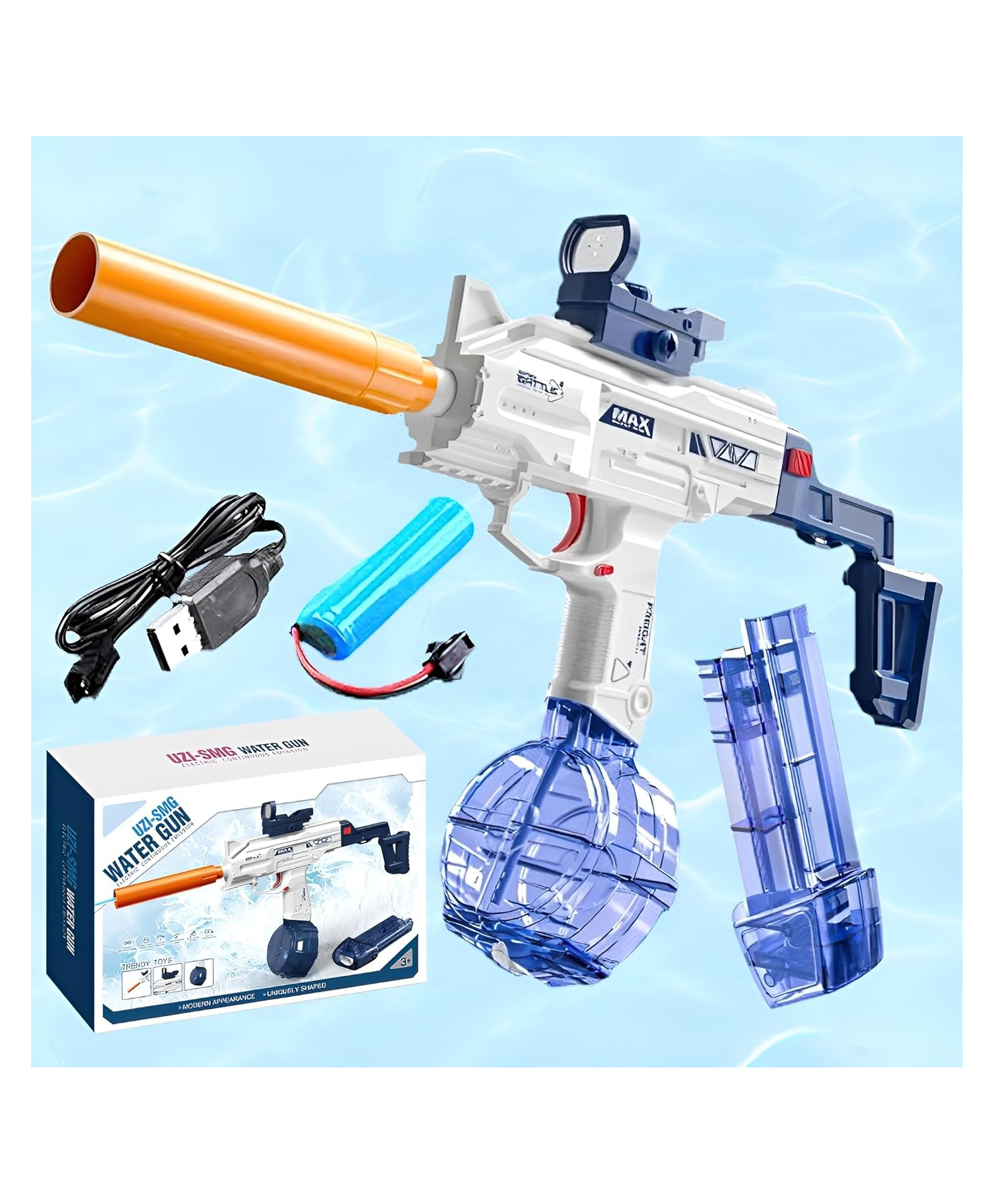 Sanjary Electric Automatic Water Gun Toy with Rechargeable Battery Large Drum Magazine Powerful Summer Water Blaster for Kids Outdoor Pool Play color design may vary-image-6