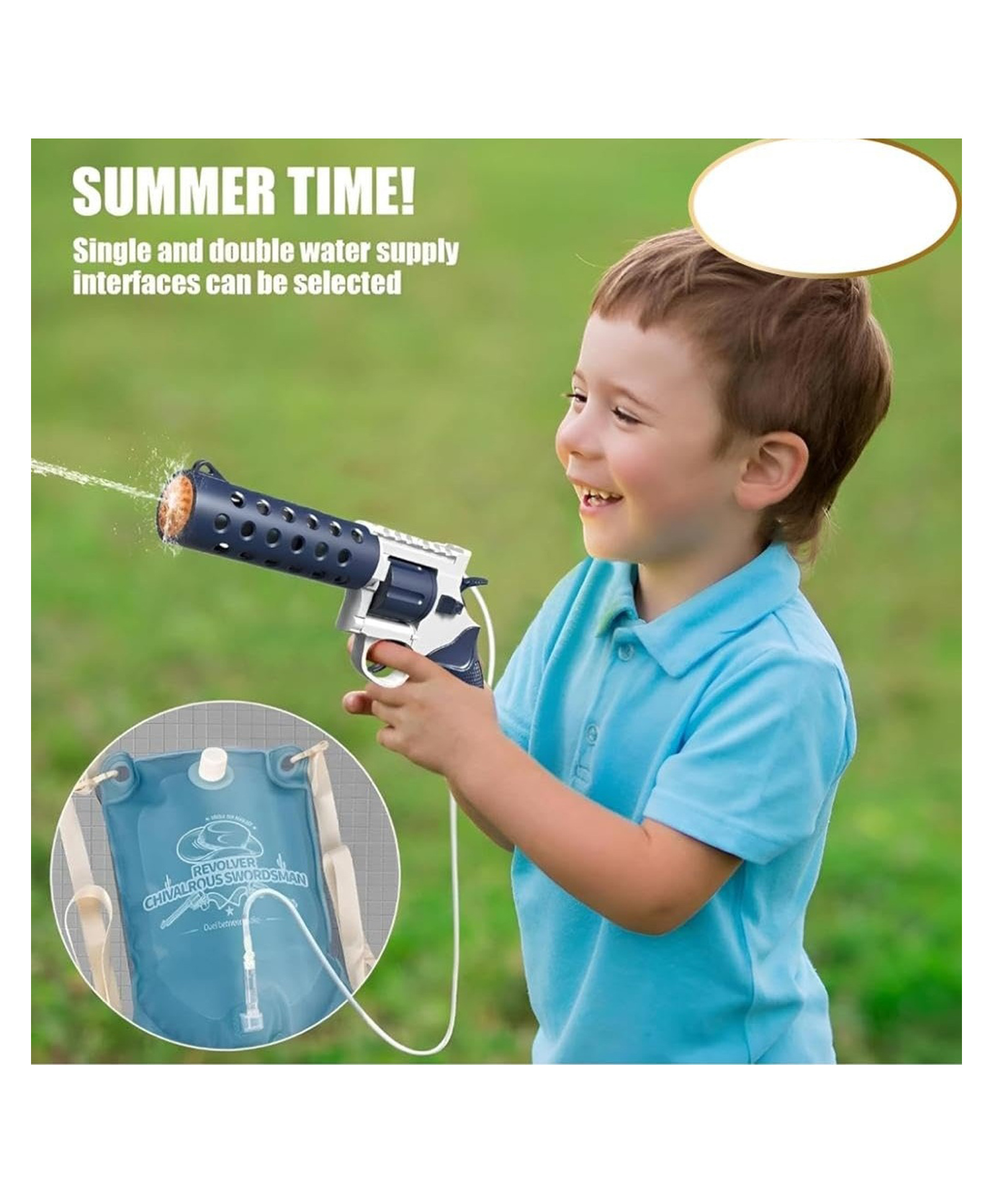 Sanjary Rechargeable Electric Revolver Water Gun with Backpack Tank Continuous Spray Leakproof Powerful Summer Outdoor Water Blaster Toy for Kids Fun color design may vary-image-31