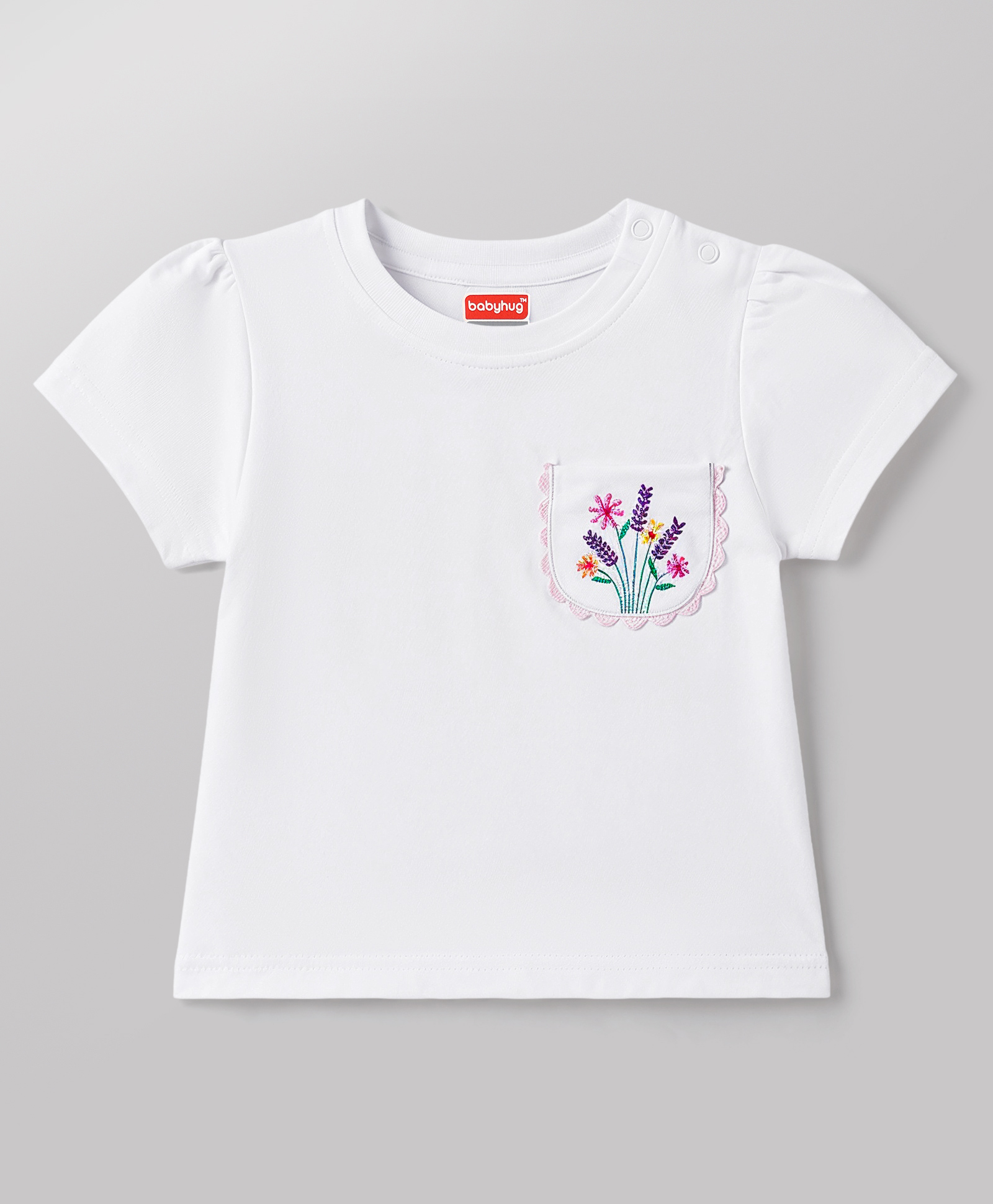 Babyhug 100% Cotton Knit Half Sleeves Floral Embroidered T-Shirt - White-picture-27