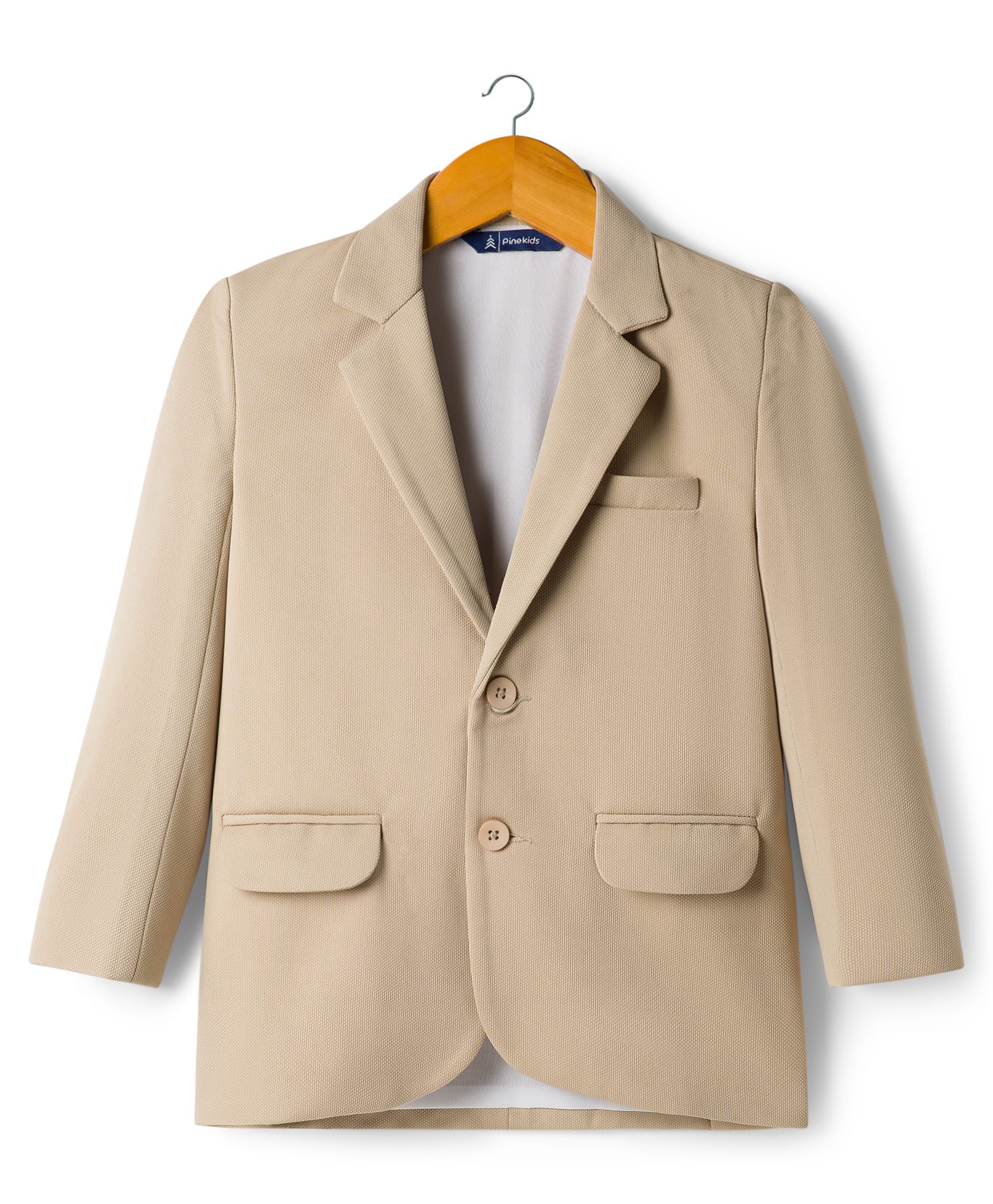 Pine Kids Knit Full Sleeves Solid Blazer - Beige-image-3
