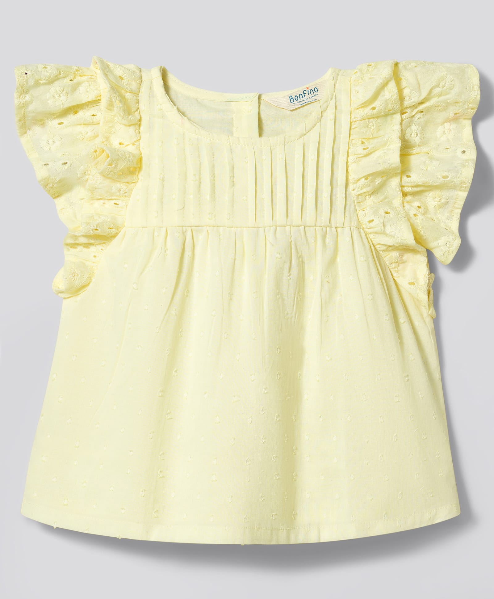 Bonfino 100% Cotton Woven Half Ruffle Sleeves Top with Pin Tuck Yoke - Yellow-image-20