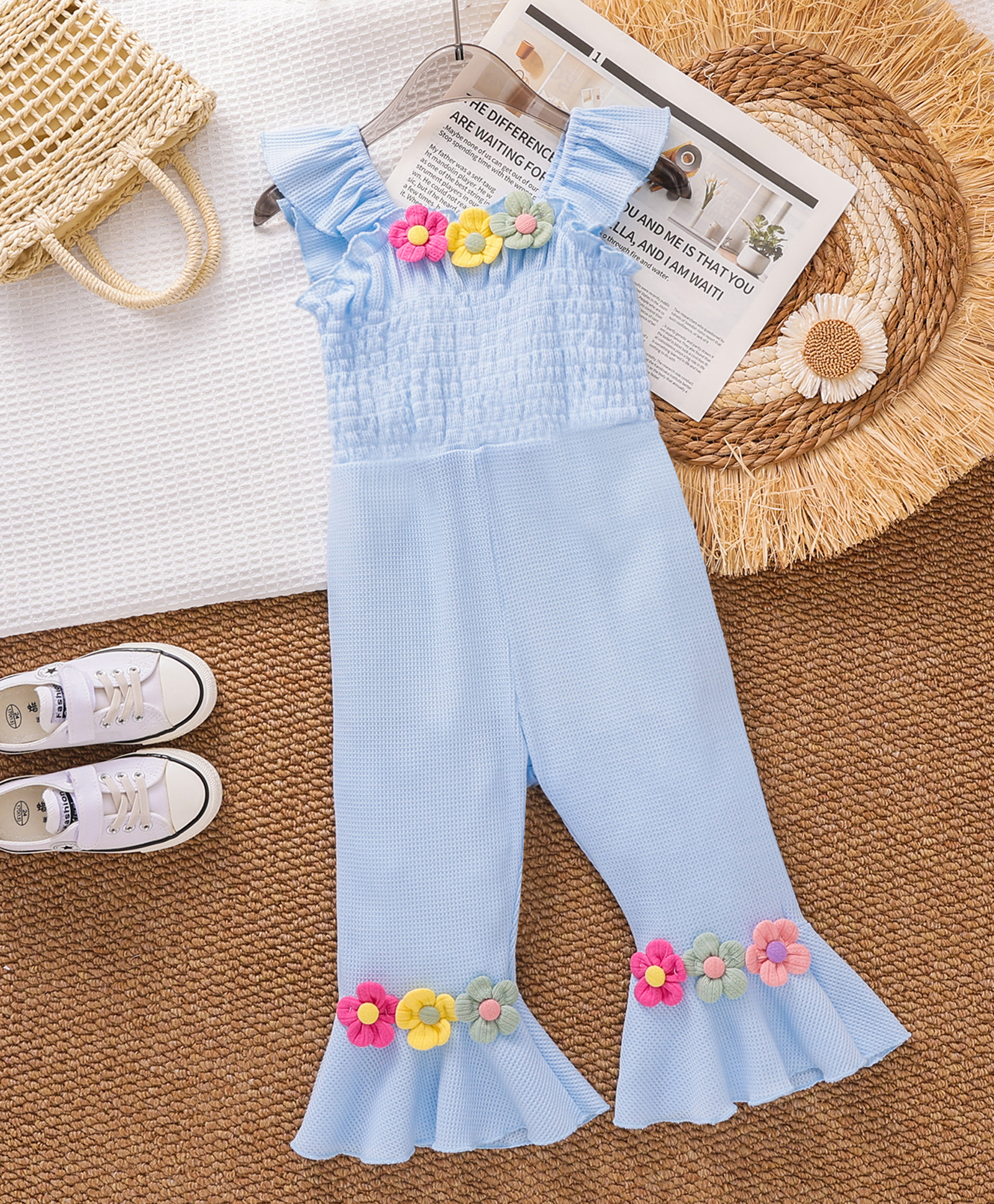 Mark & Mia Sleeveless Jumpsuit with Floral Applique - Light Blue-picture-15