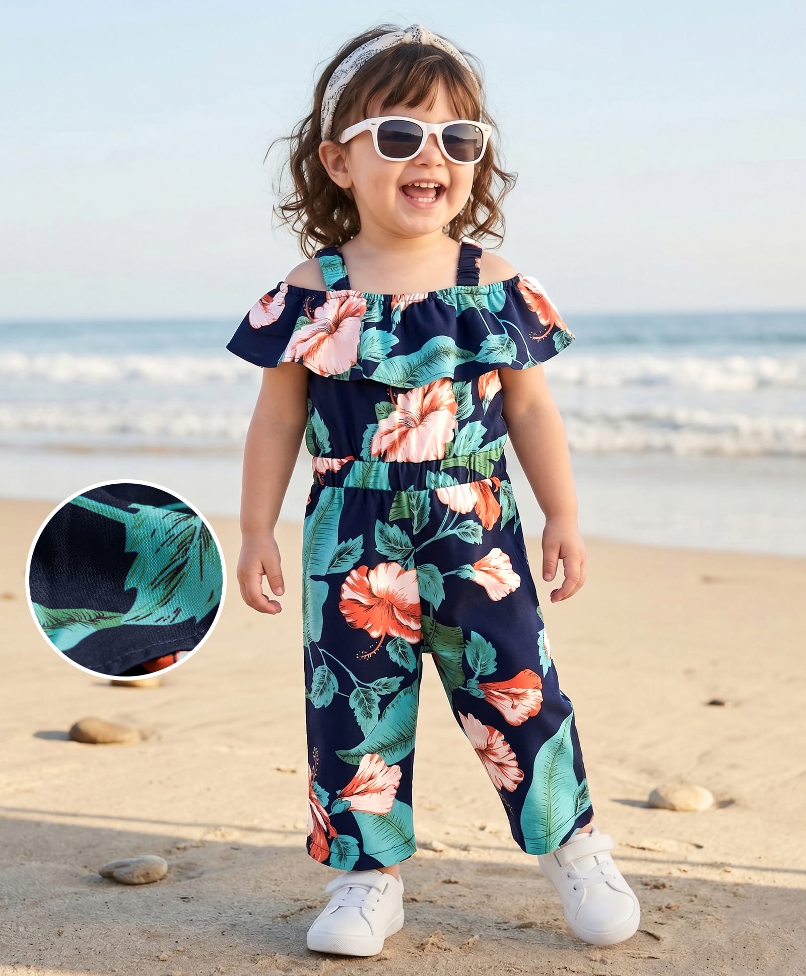 Mark & Mia Cold Shoulder Sleeves Floral Printed Jumpsuit - Dark Green-image-5