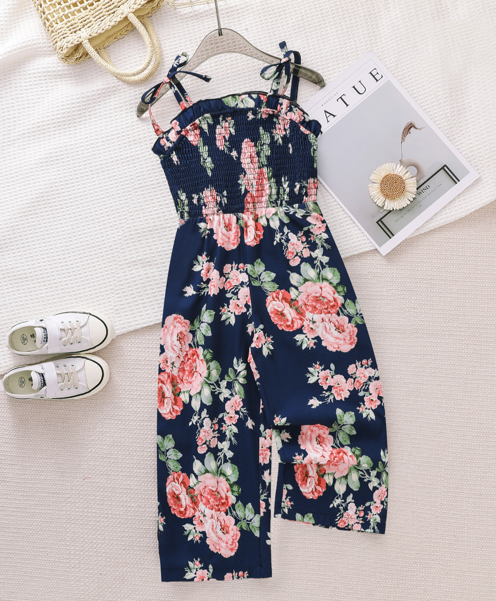 Mark & Mia Sleeveless Jumpsuit with Floral Print - Navy Blue-image-34