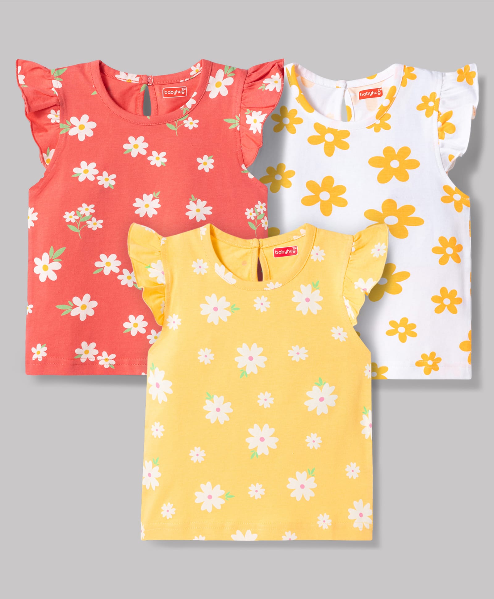 Babyhug Cotton Knit T-Shirts Half Sleeves with Graphic Print Pack of 3 Multi Color 6-9 Months-image-43