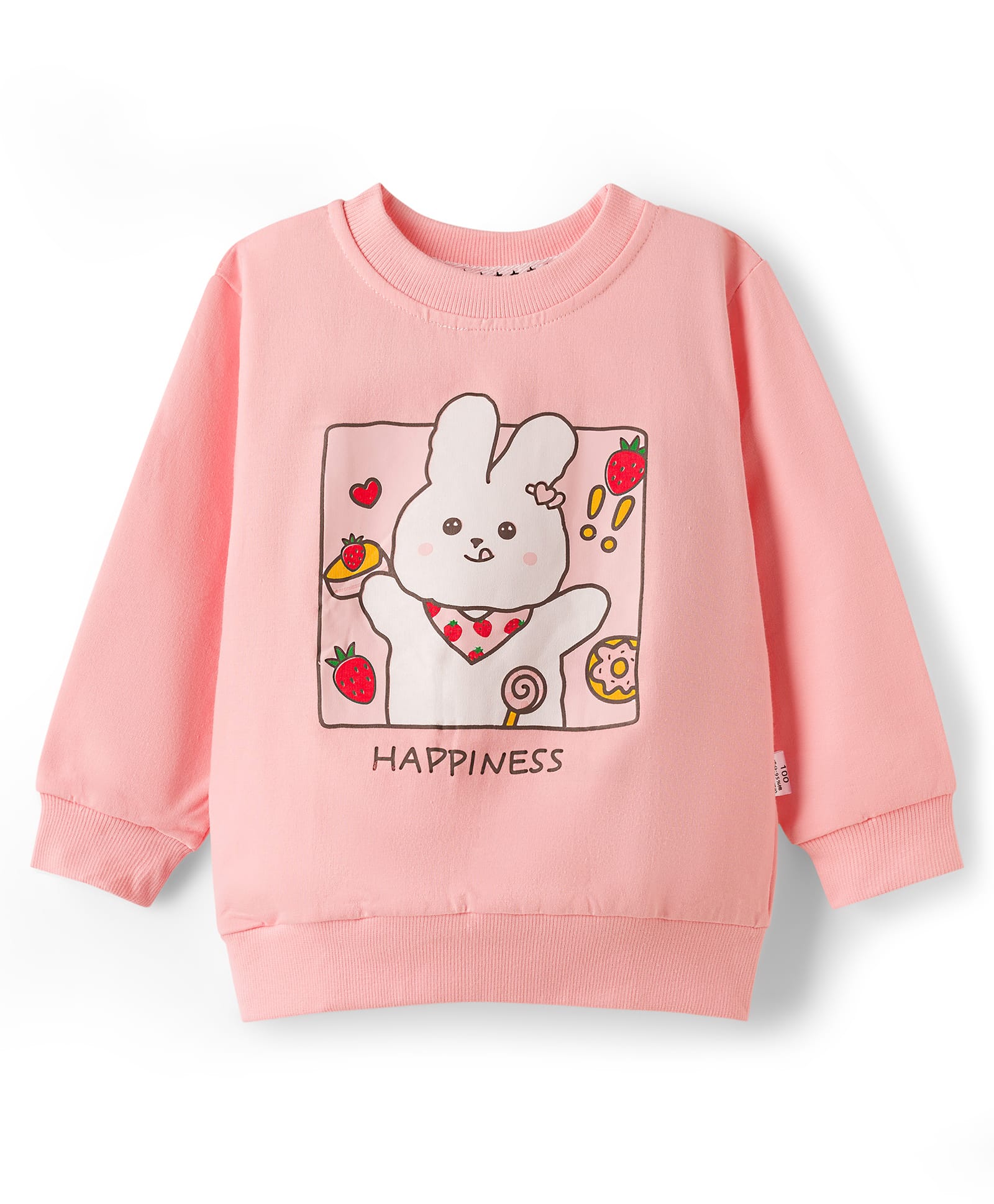 KIDLINGSS Cotton Knit Full Sleeves Bunny Printed Light Winter Sweatshirt - Light Pink