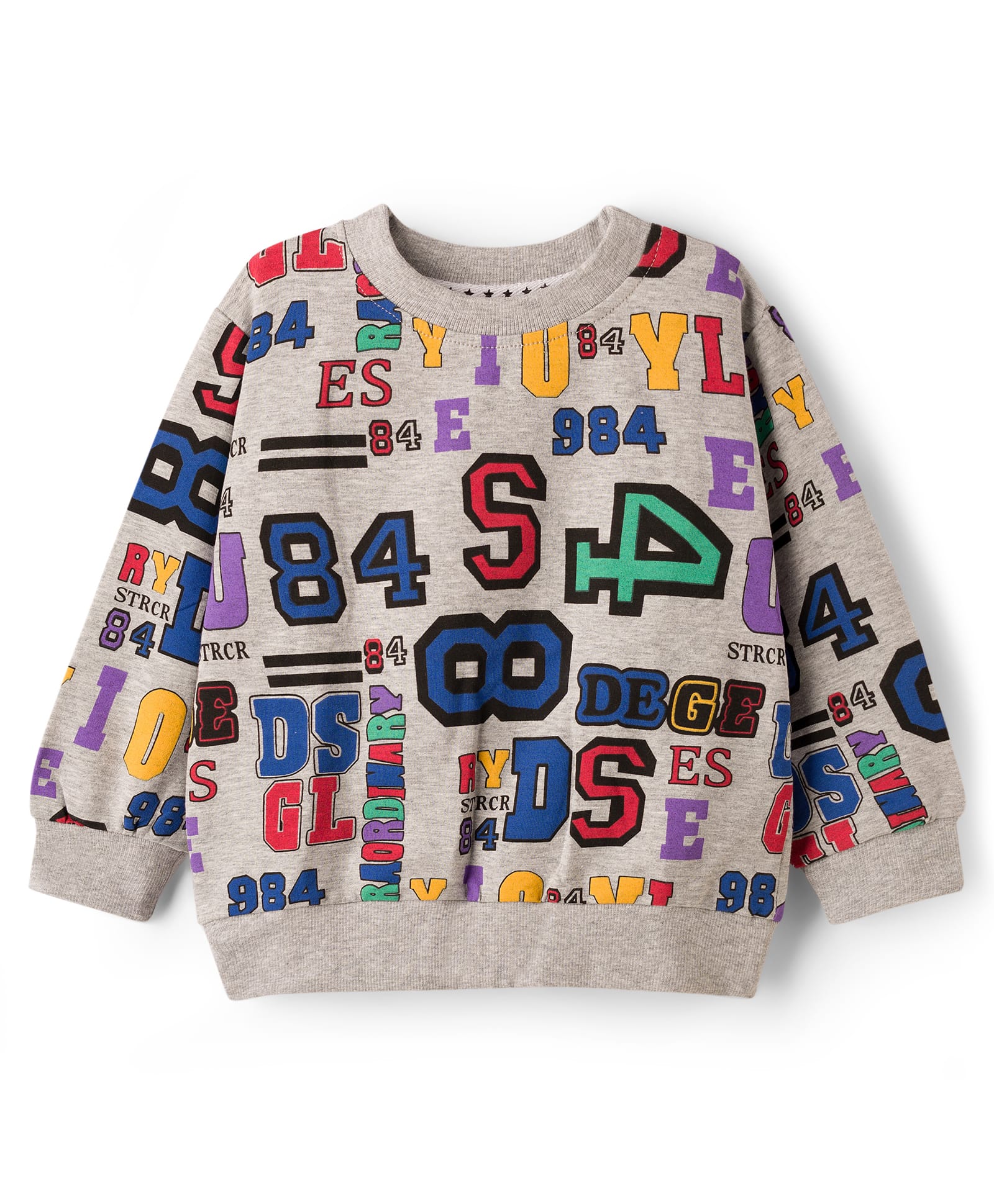 KIDLINGSS Cotton Knit Full Sleeves Numericals Printed Light Winter Sweatshirt - Grey