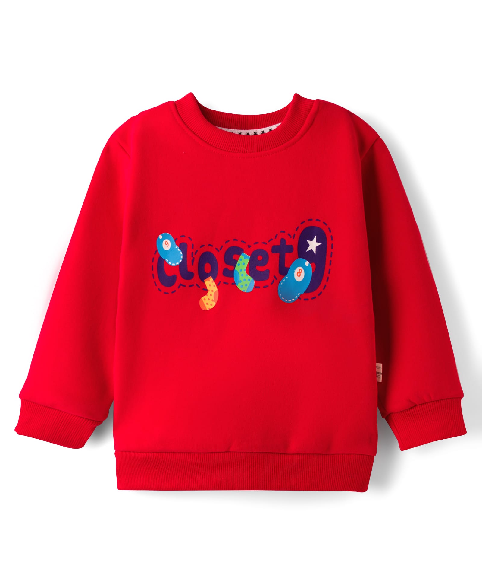 KIDLINGSS Cotton Knit Full Sleeves Closet Text Printed Light Winter Sweatshirt - Red