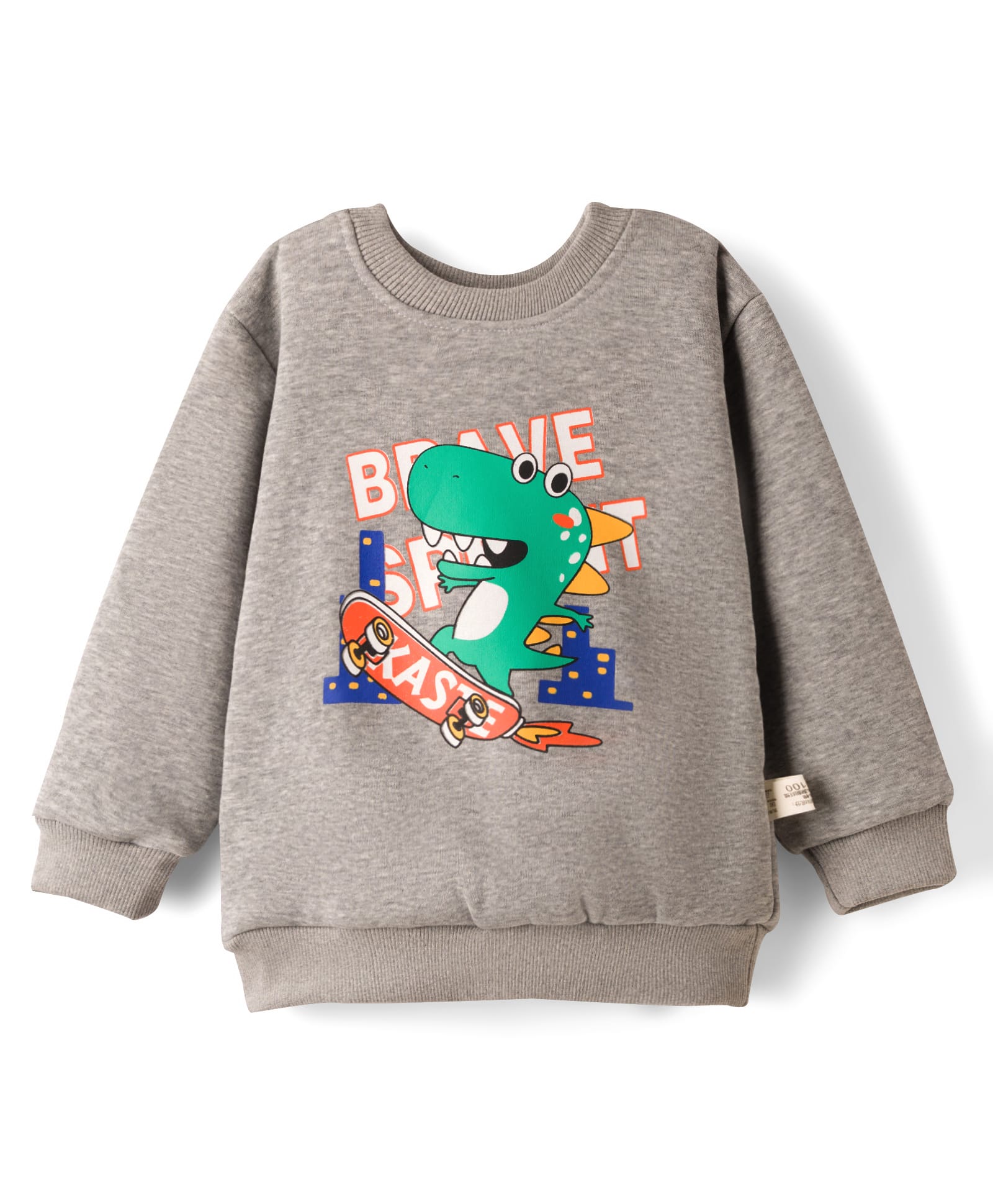 KIDLINGSS Cotton Knit Full Sleeves Dinosaur Printed Light Winter Sweatshirt - Grey