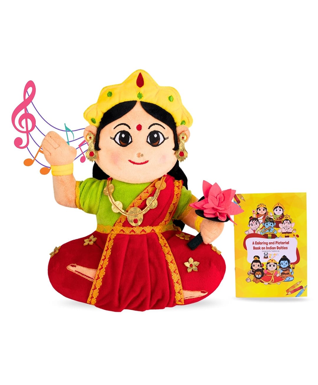Panda's Box Mantra Chanting Devi Lakshmi | Musical Soft Plush Toy | Non-Toxic, Safe | Interactive Stuffed Toys | Best Birthday Gift for Newborn Kids (Boys, Girls) | Free Colouring Book | Medium 28 CM-picture-11