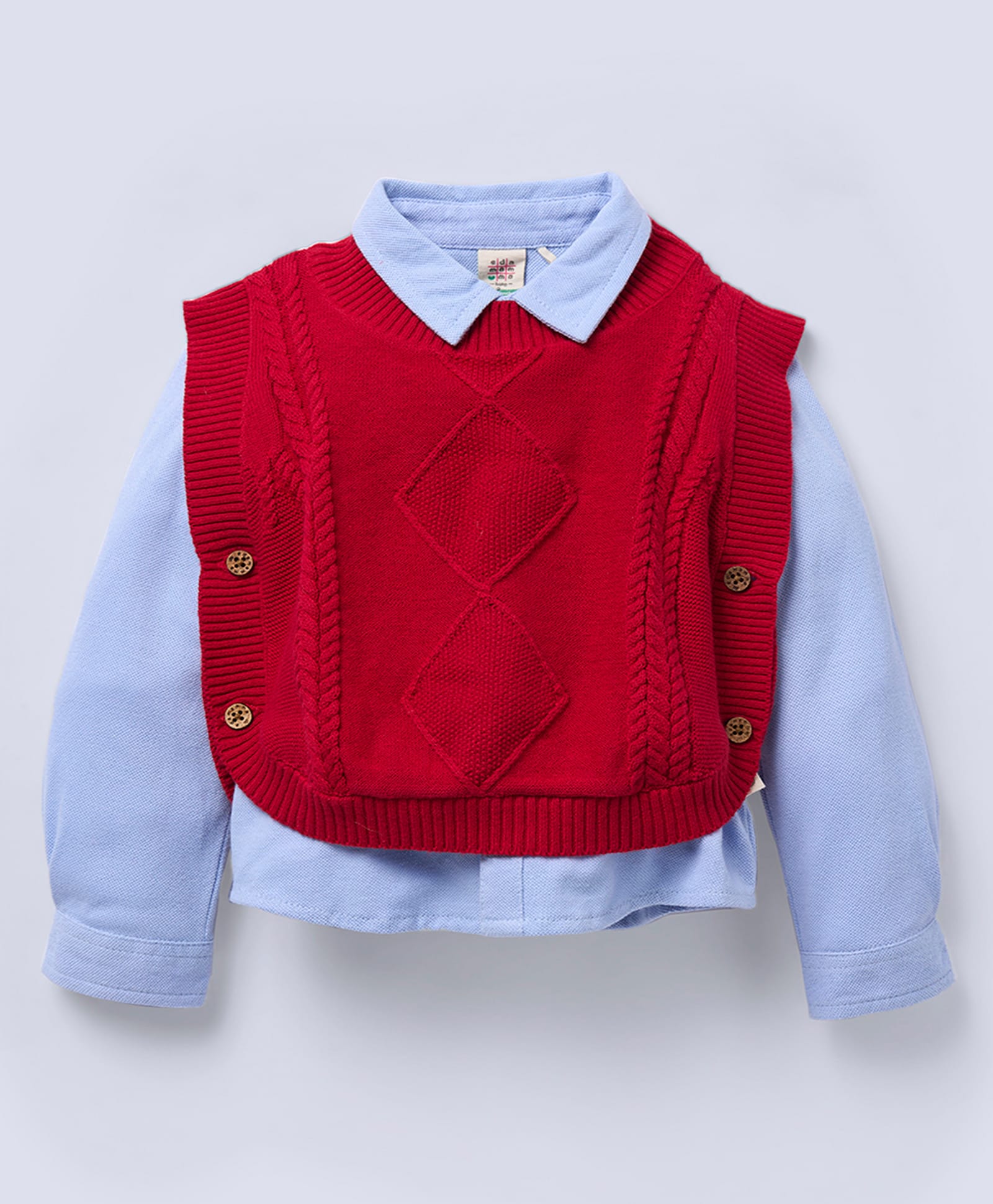 Ed-a-Mamma Cotton Woven Abstract Designed Sweater With Full Sleeves Shirt - Red