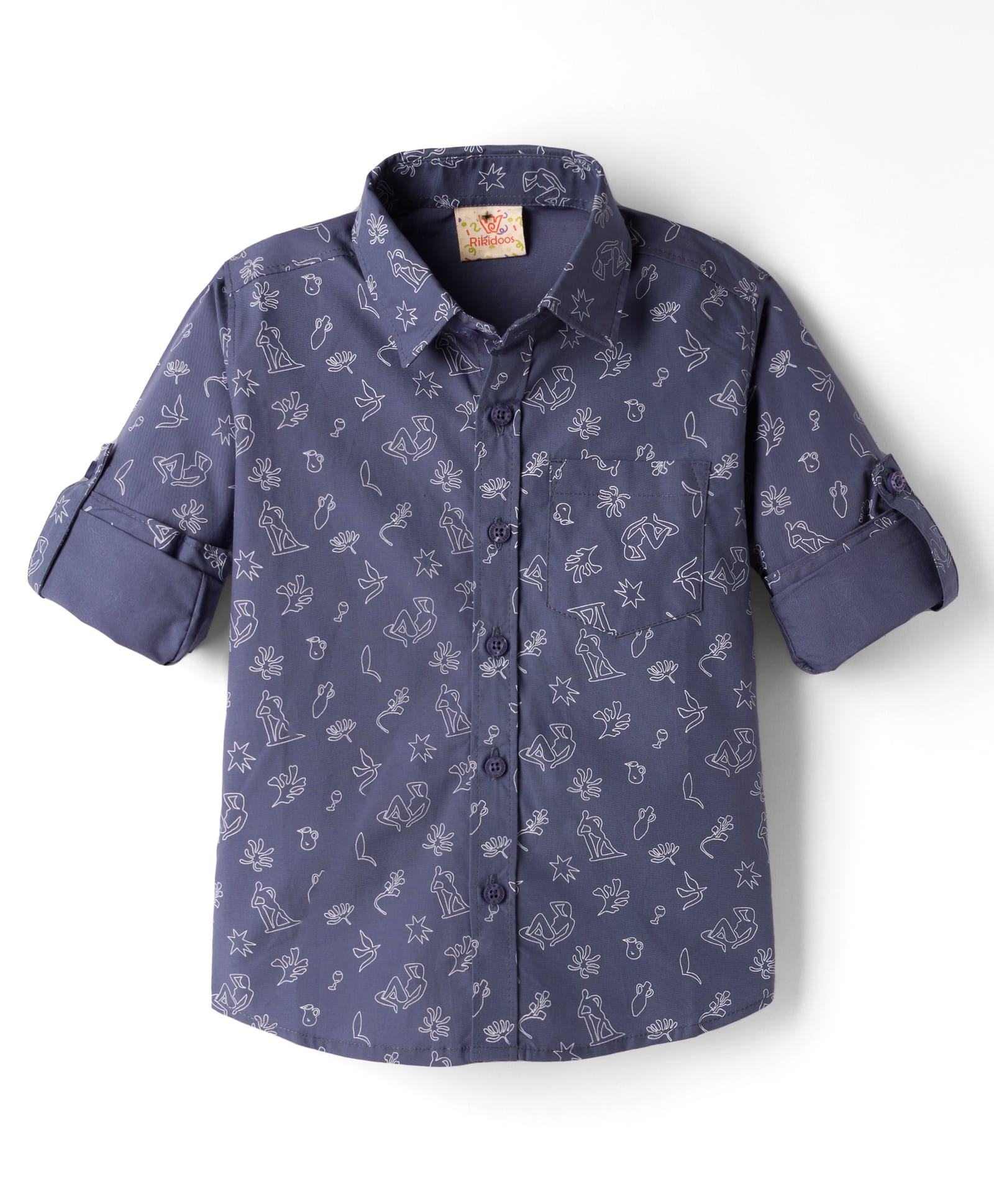 Rikidoos Cotton Woven Full Sleeves Printed Full Sleeves Shirt - Charcoal Grey-image-3