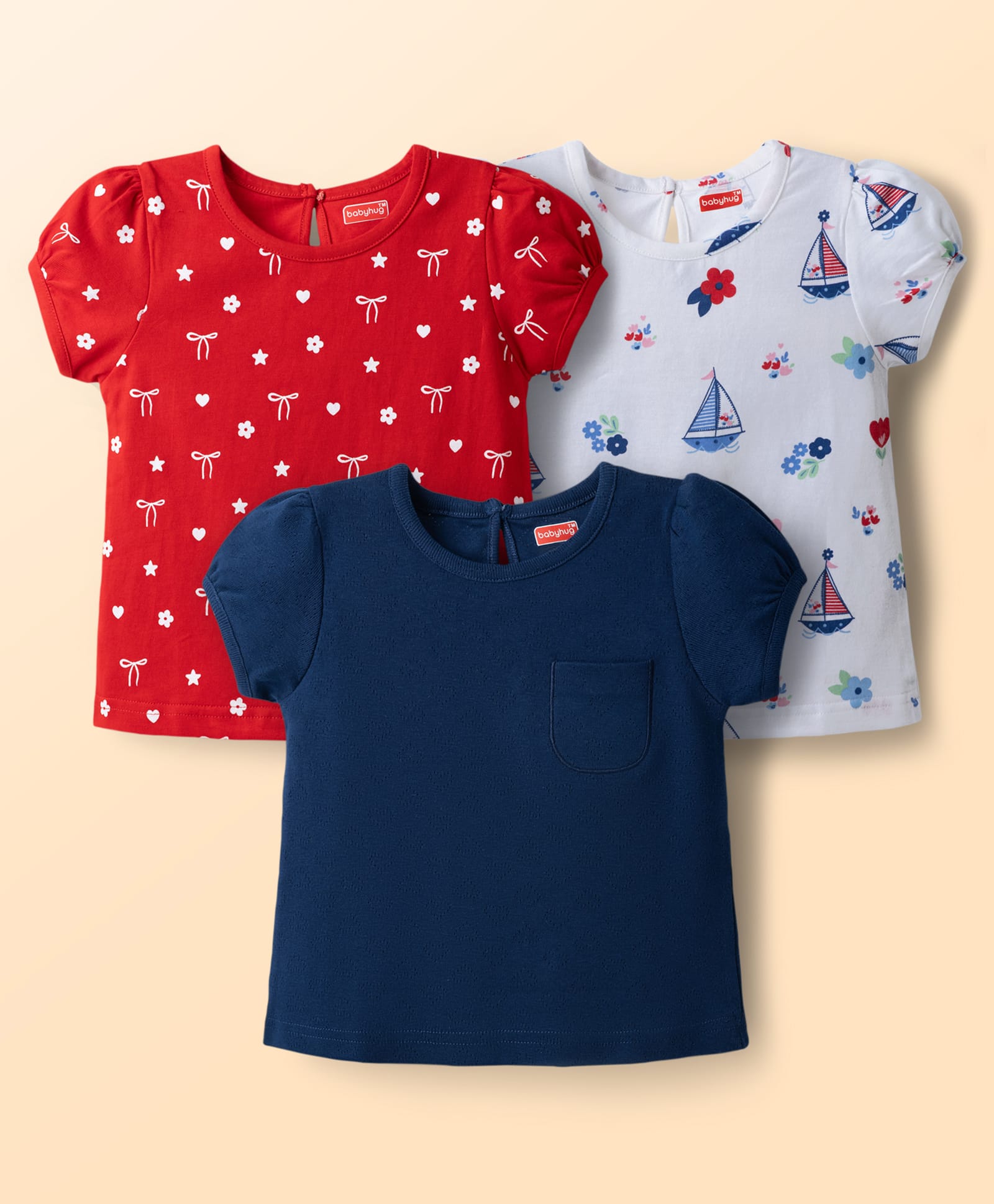 Babyhug Cotton Knit T-Shirts Half Sleeves with Graphic Print Multi Color 6-9 Months-picture-26