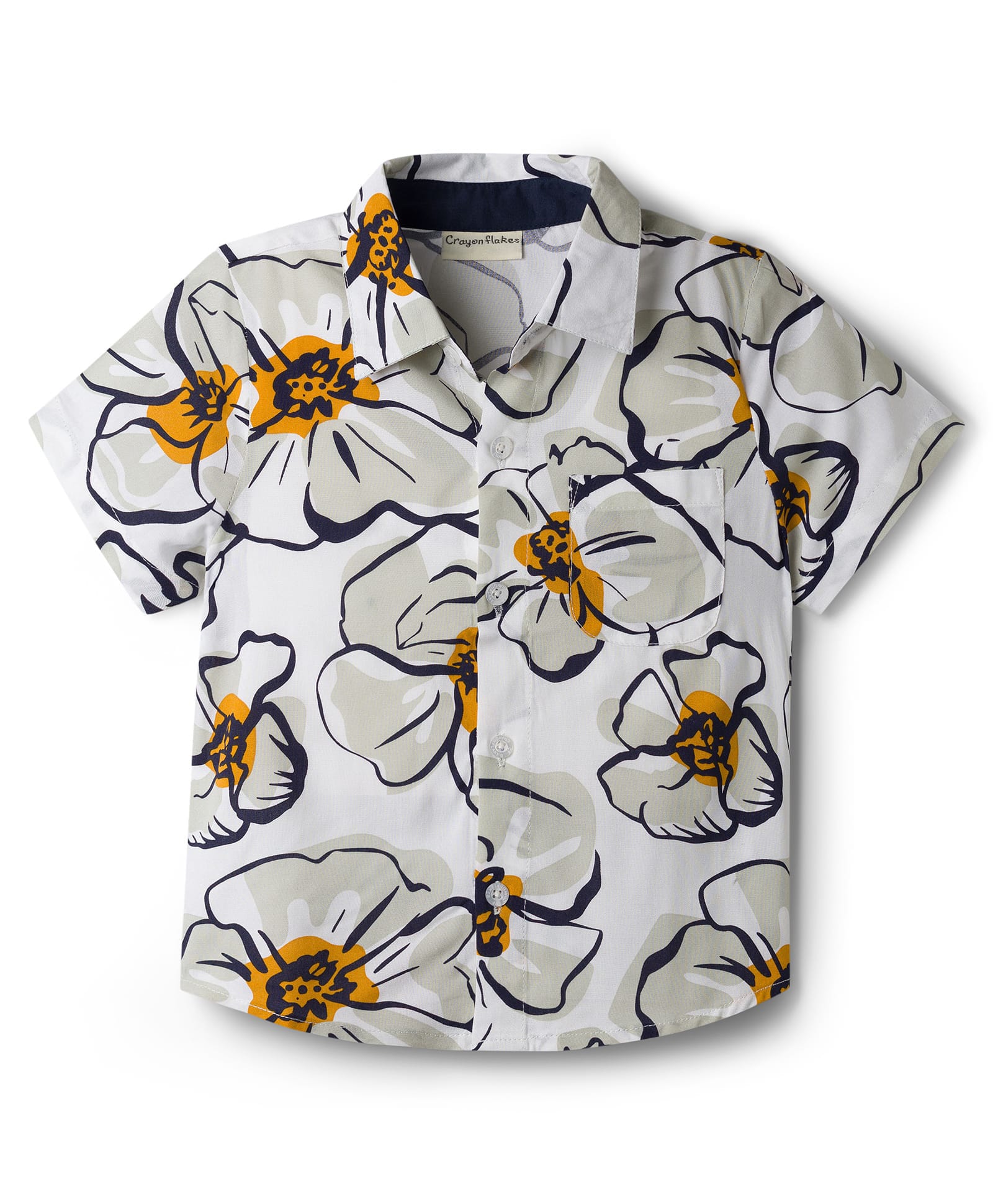 CrayonFlakes Rayon Woven Half Sleeves Floral Printed Shirt - Off White-picture-28