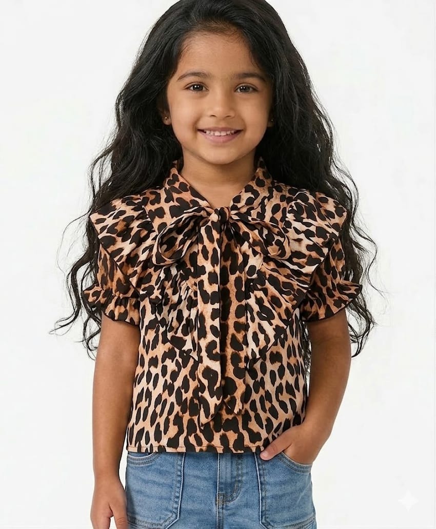 CrayonFlakes Rayon Woven Half Puffed Sleeves Leopard Printed Top - Brown-image-32