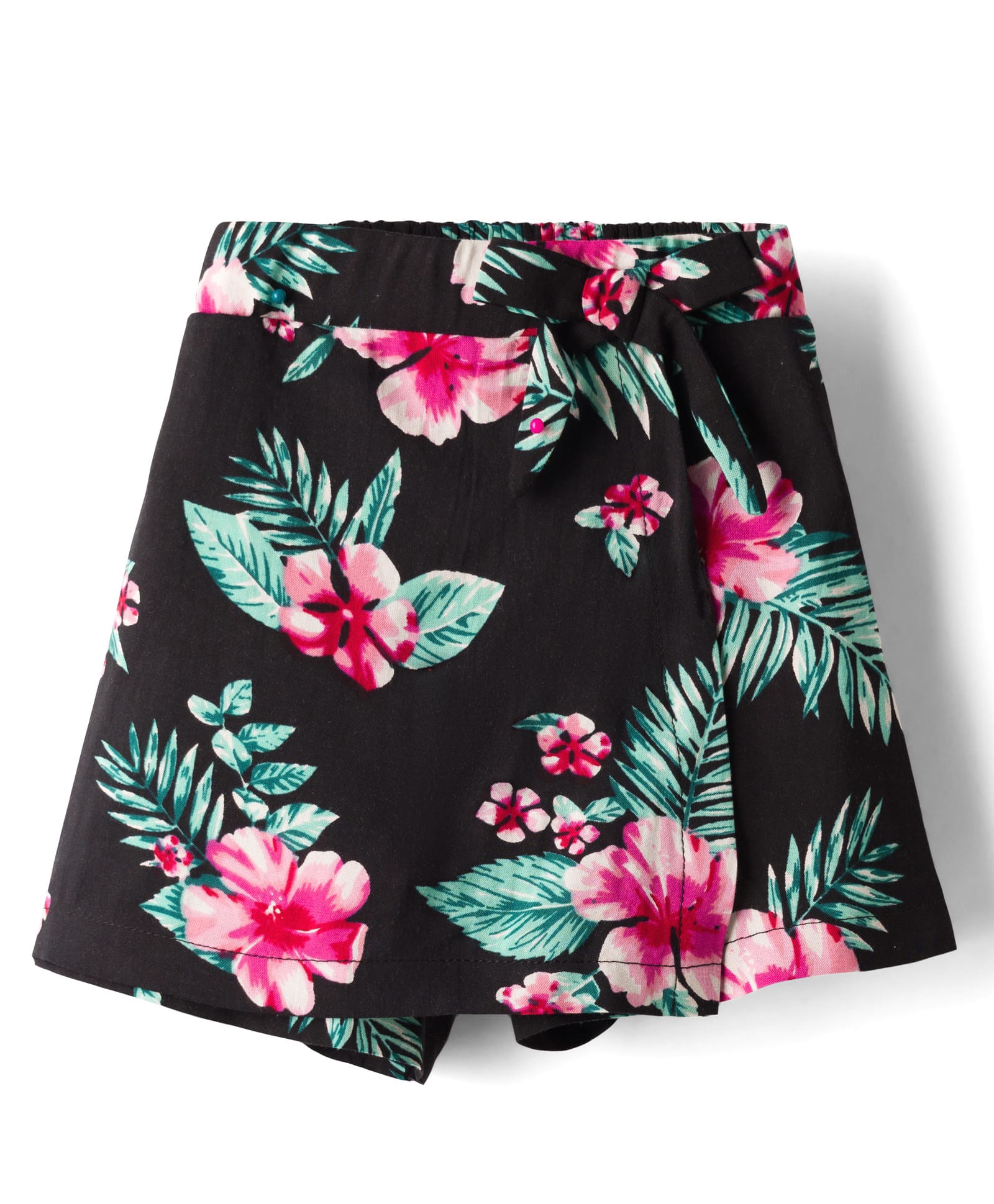 CrayonFlakes Rayon Woven Floral Printed & Bow Applique Detailed Skort - Black-picture-20