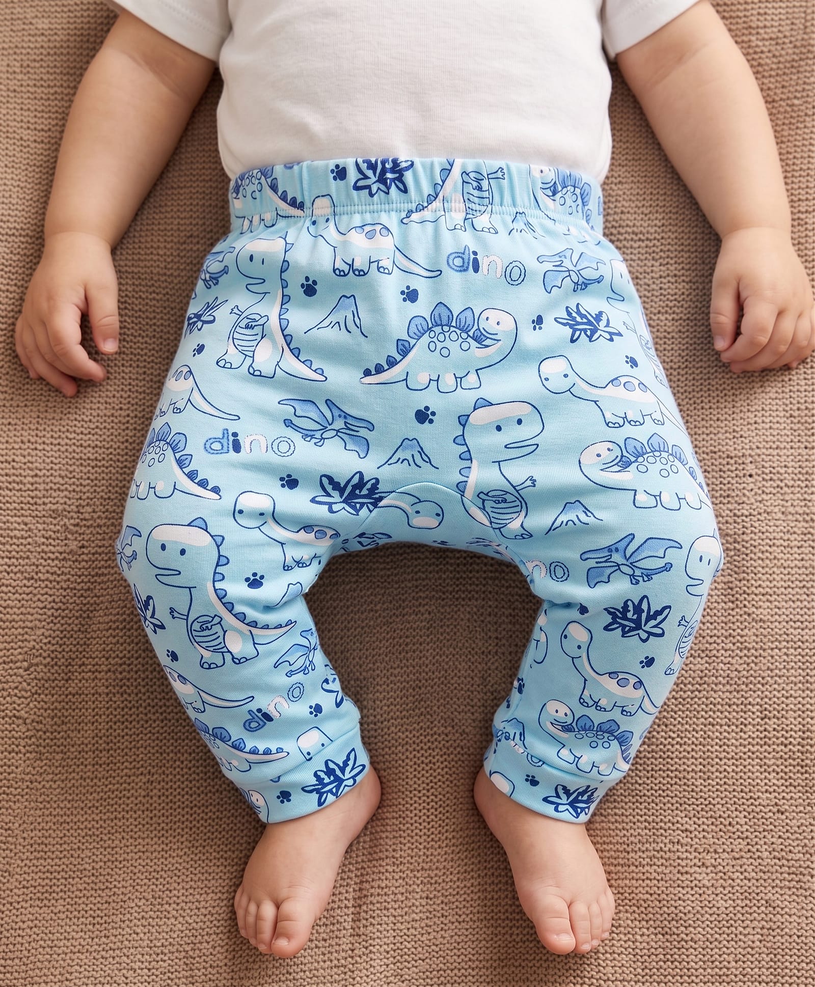 Doodle Poodle Cotton Knit Full Length Diaper Leggings with Dino Print - Blue-picture-25