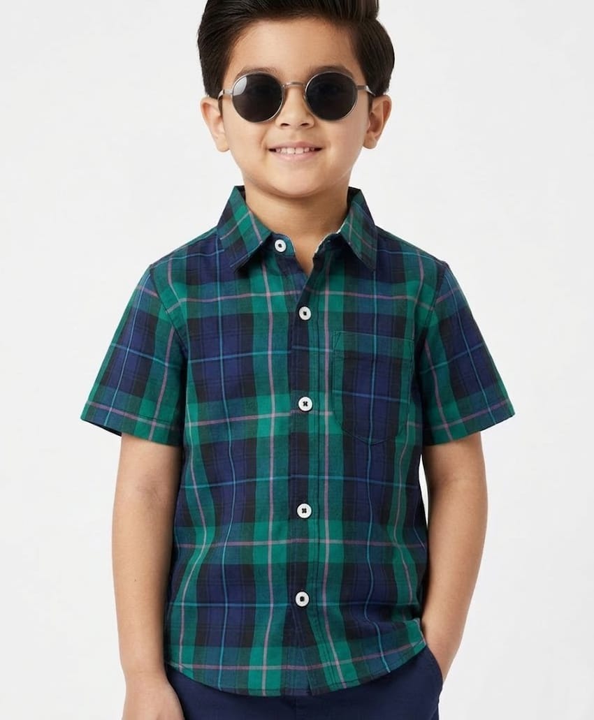 CrayonFlakes Rayon Woven Half Sleeves Checked Shirt - Navy Blue-image-30