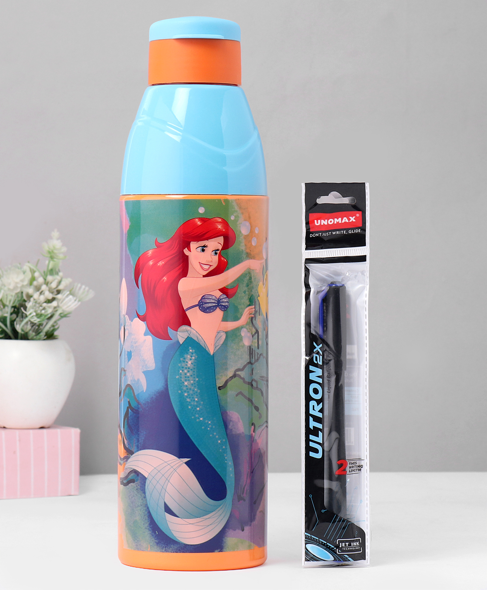 Cello Puro Frolic 900 Inner Steel Insulated Water Bottle With Ariel Print & Pen Light Blue - 715 ml-picture-15