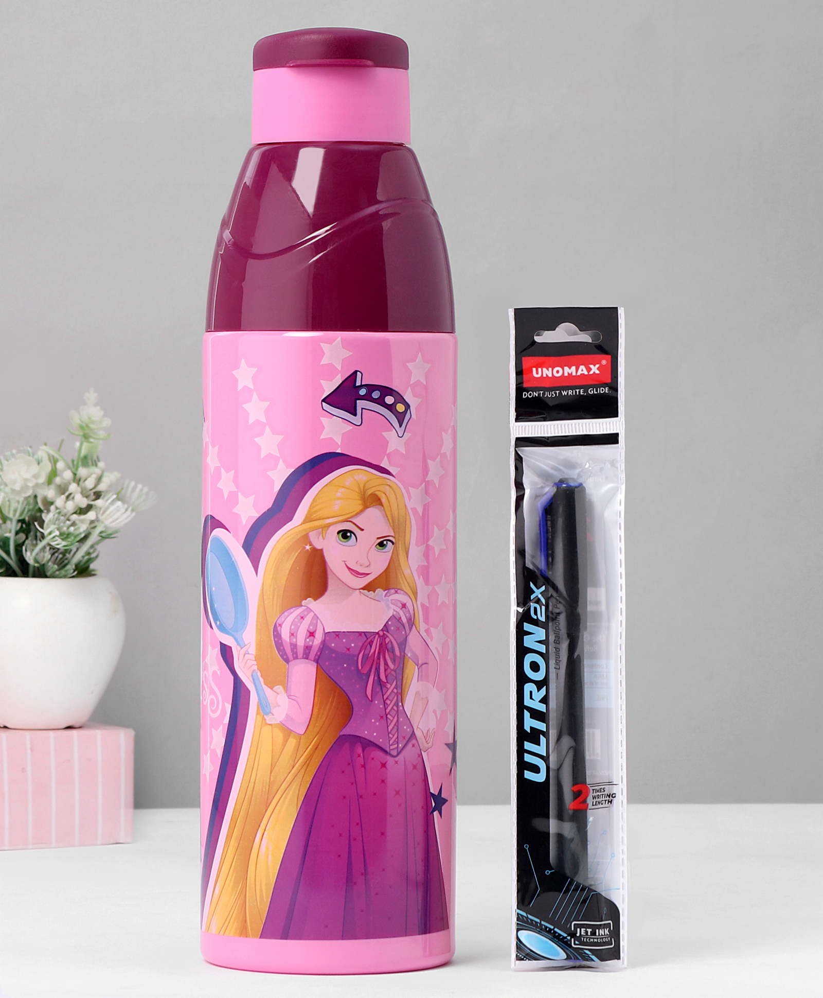 Cello Puro Frolic 900 Inner Steel Insulated Water Bottle With Rapunzel Print & Pen Violet - 715 ml-picture-45
