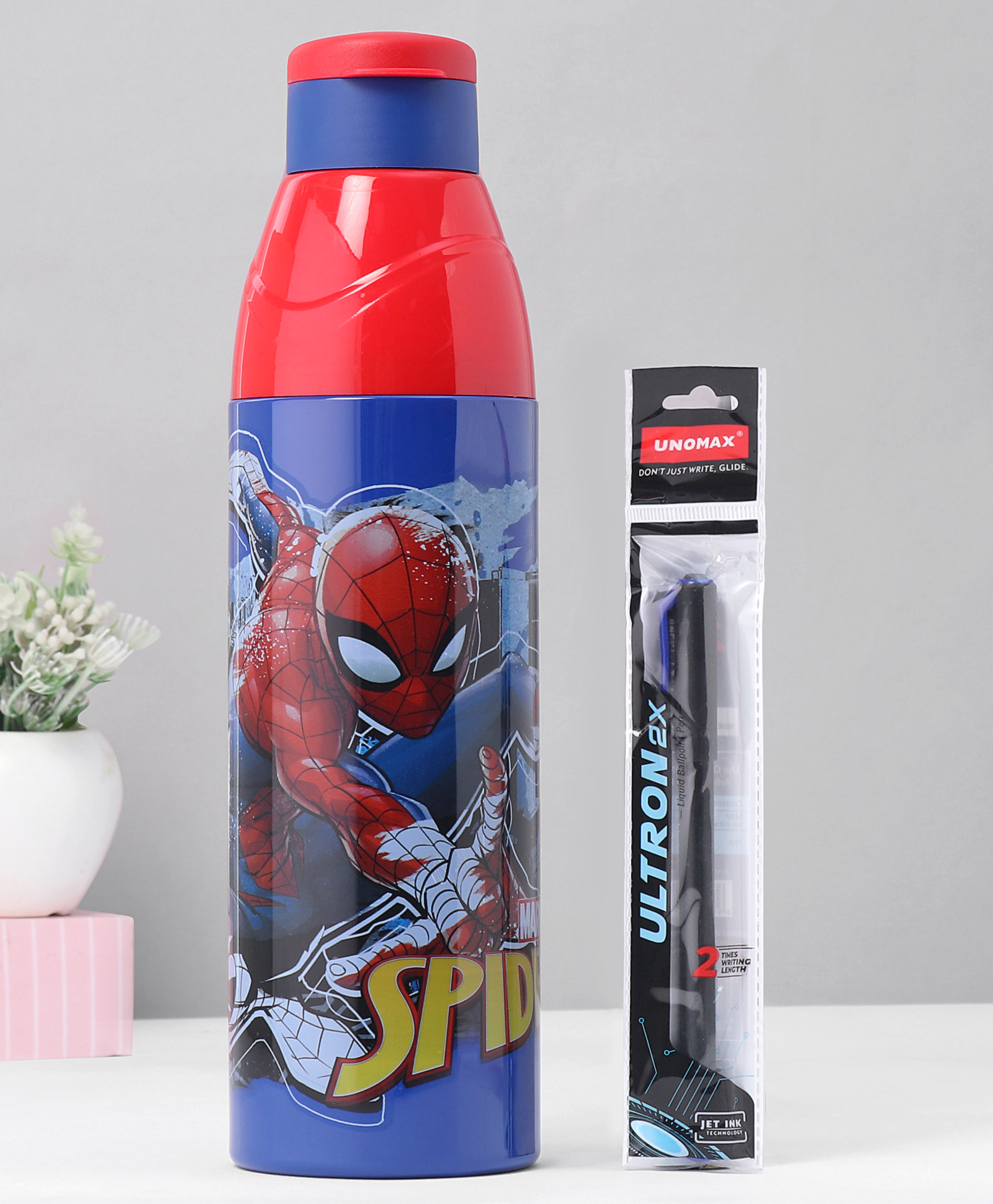 Cello Puro Frolic 900 Inner Steel Insulated Water Bottle With Spider Man Print & Pen Dark Blue - 715 ml-picture-29