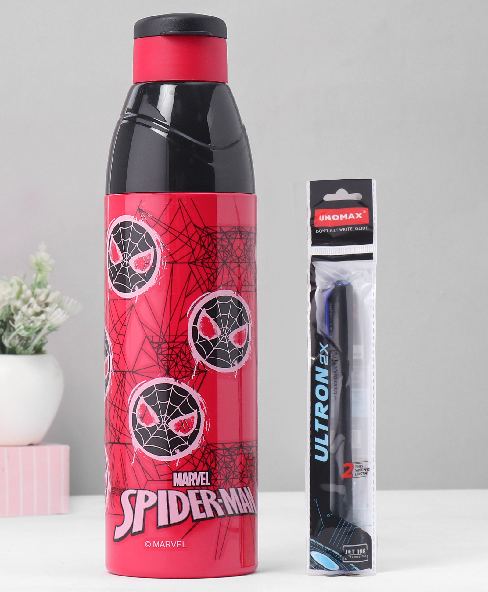 Cello Puro Frolic 900 Inner Steel Insulated Water Bottle With Spider Man Print & Pen Red - 715 ml-image-47