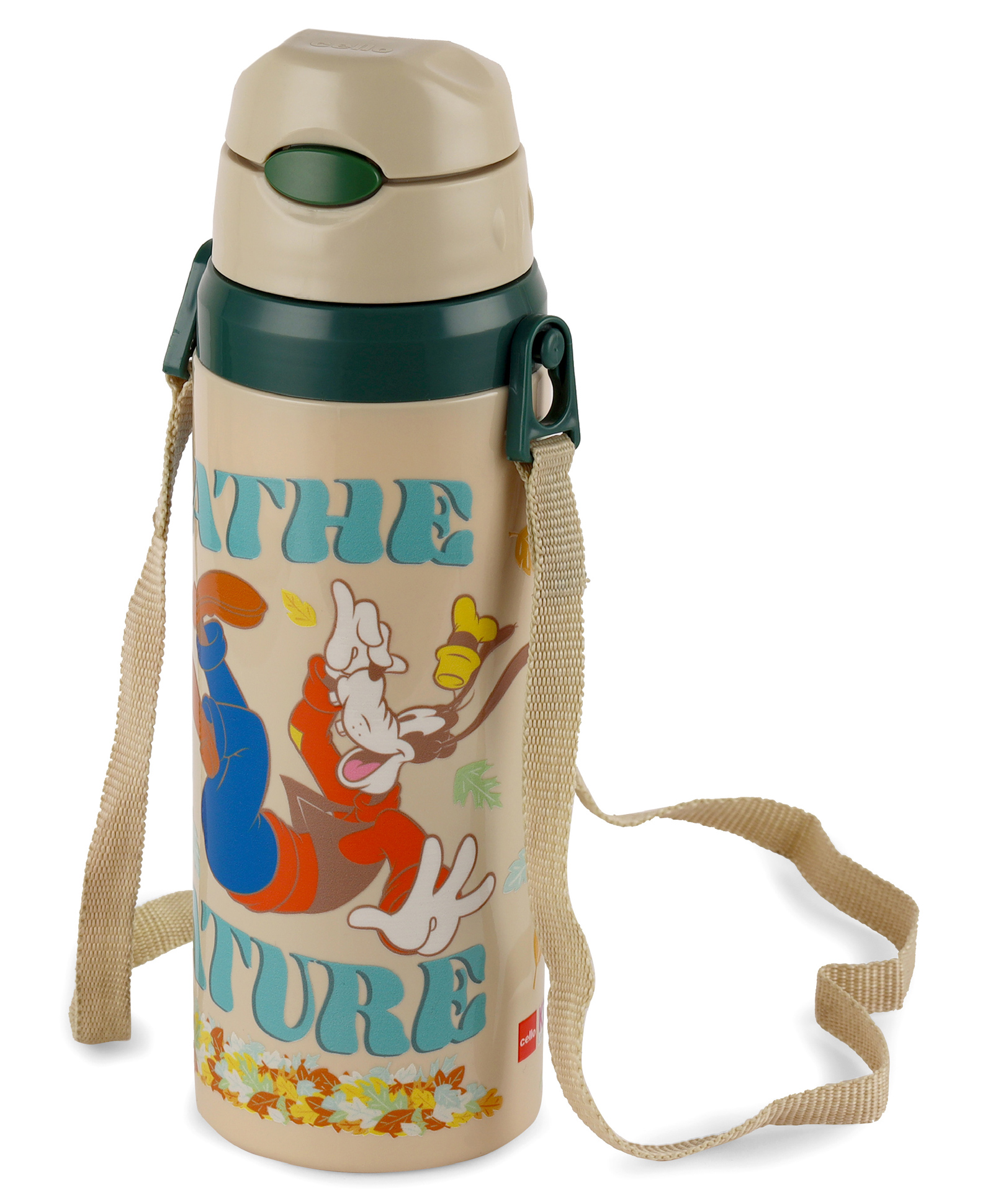 Cello Kidzbee Autumn 400 Wacky Goofy Inner Steel Insulated Water Bottle with Strap Beige - 360 ml-image-26