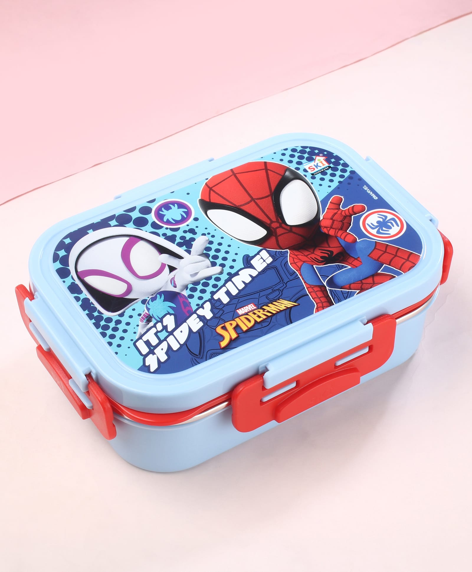 Marvel By SKI Stainless Steel Bento With Partition Lunch Box With Spiderman Print - Red-image-33