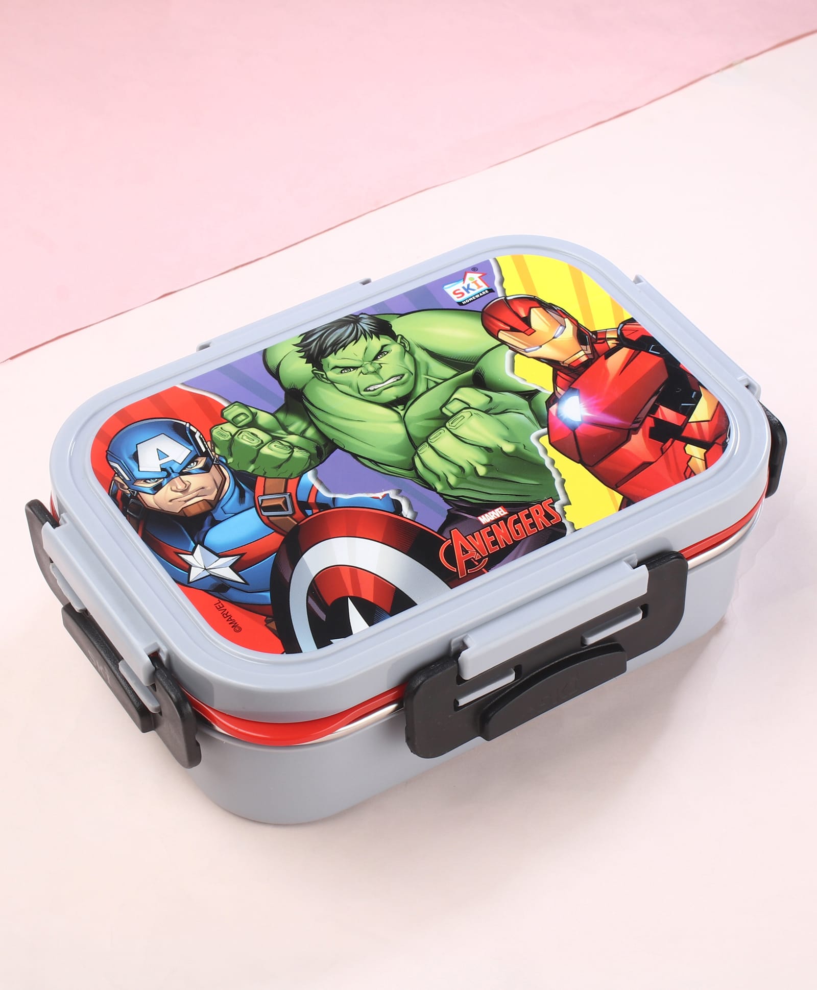 Marvel By SKI Stainless Steel Bento With Partition Lunch Box With Avengers Print - Grey-image-4